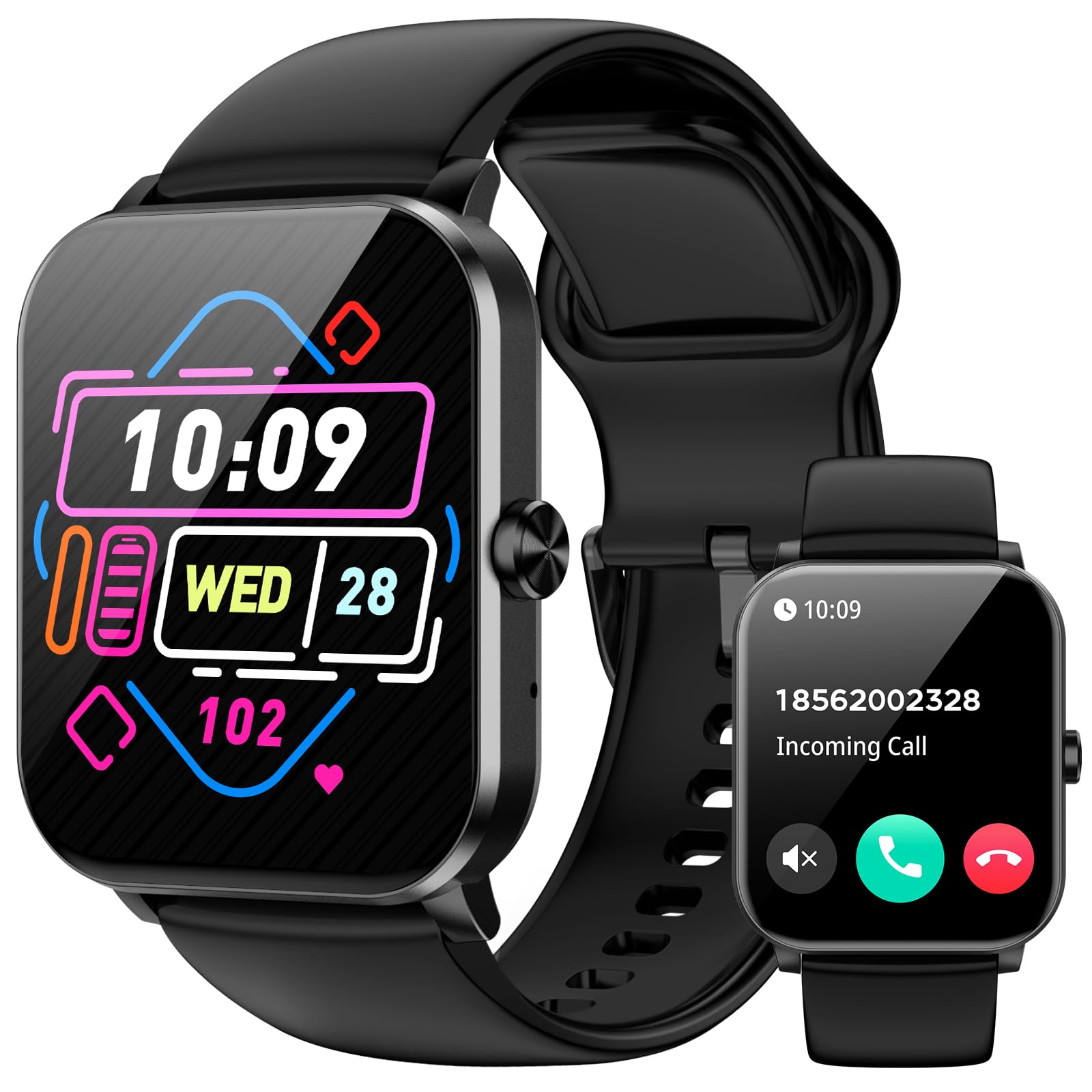 Smart Watch, 1.85" HD Smartwatch for Men Women (Answer/Make Calls), Fitness Watch with Heart Rate/Sleep/IP68 Waterproof/120+ Sports Modes, Pedometer, Android Smart Watch for Android iOS (Black)