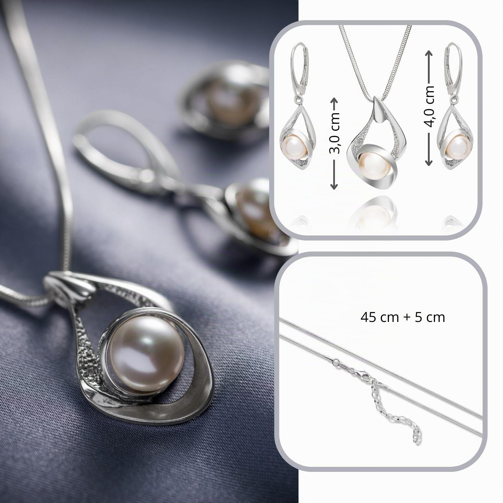 LillyMarie Sterling-Silber 925 Schmuckset Mit Perlenanhänger Und Ohrringen In Geschenkverpackung