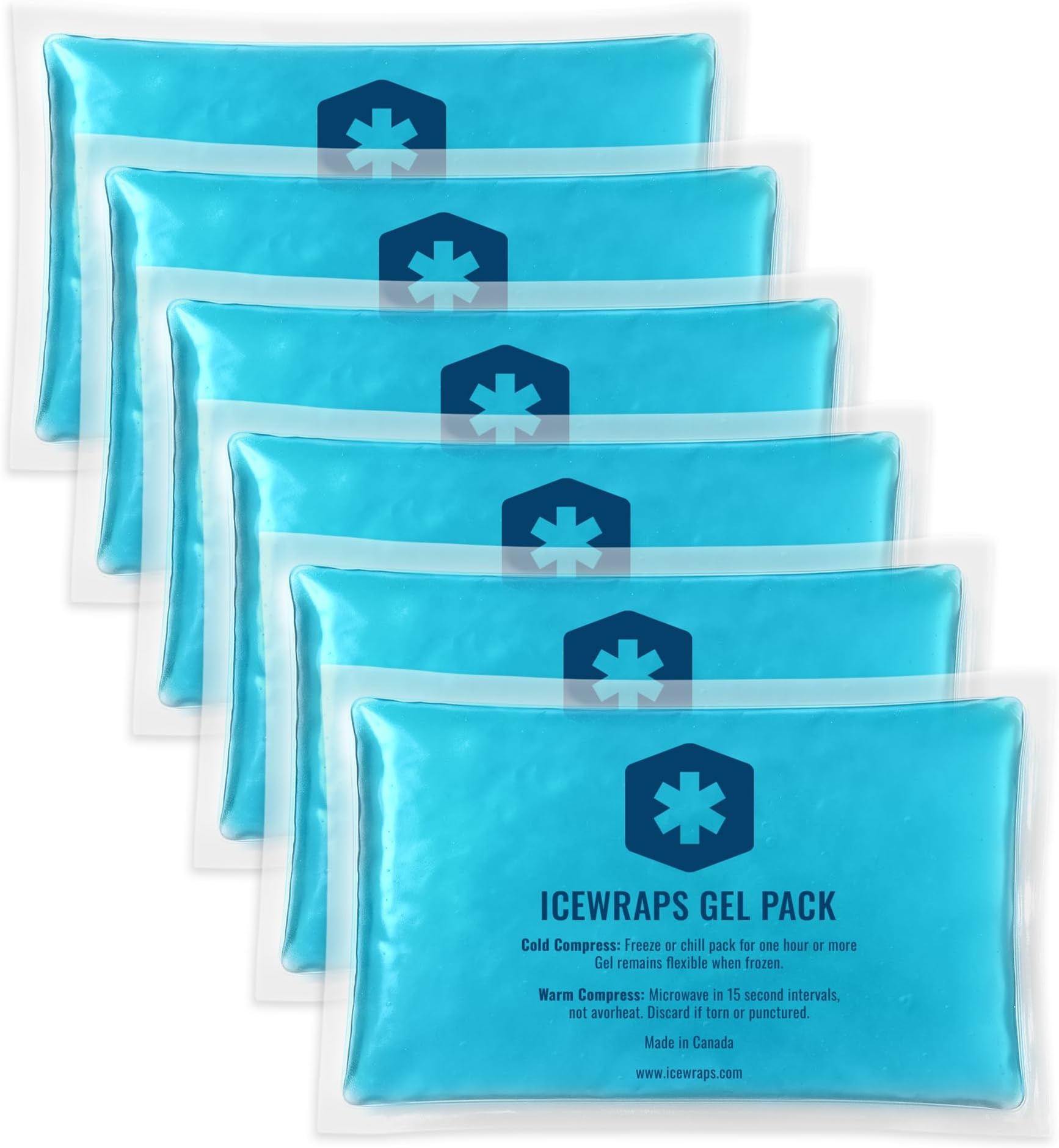 ICEWRAPS 3"x5" Reusable Gel Ice Packs - Hot Cold Pack for Overheating, Injuries, Pain Relief, First Aid - 6 Pack