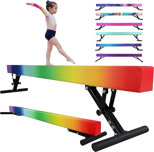 Viga de equilibrio ajustable para niños, haz de gimnasia de 8 pies, haz de piso alto e inferior para centro de gimnasia, equipo de gimnasia para