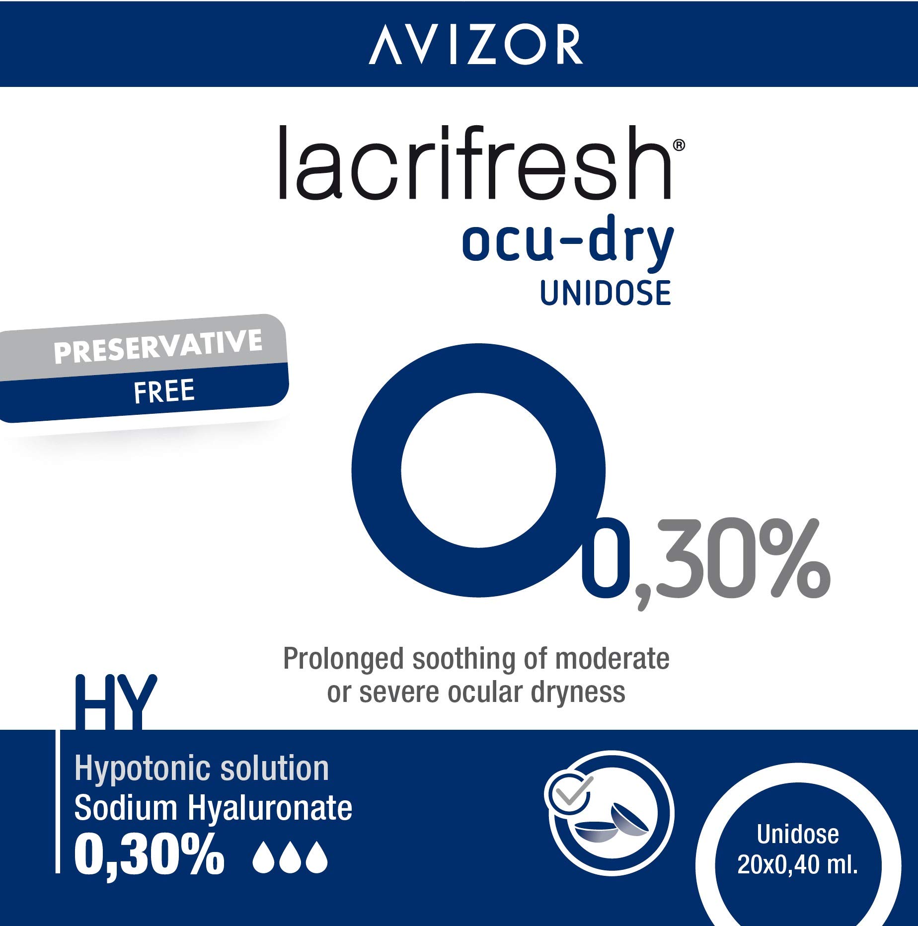 Avizor Lacrifresh Ocu-Dry 0,30% Monodosis | Gotas Oculares para Sequedad e Irritación Ocular | Pack 20 Ampollas de 0,4 ml