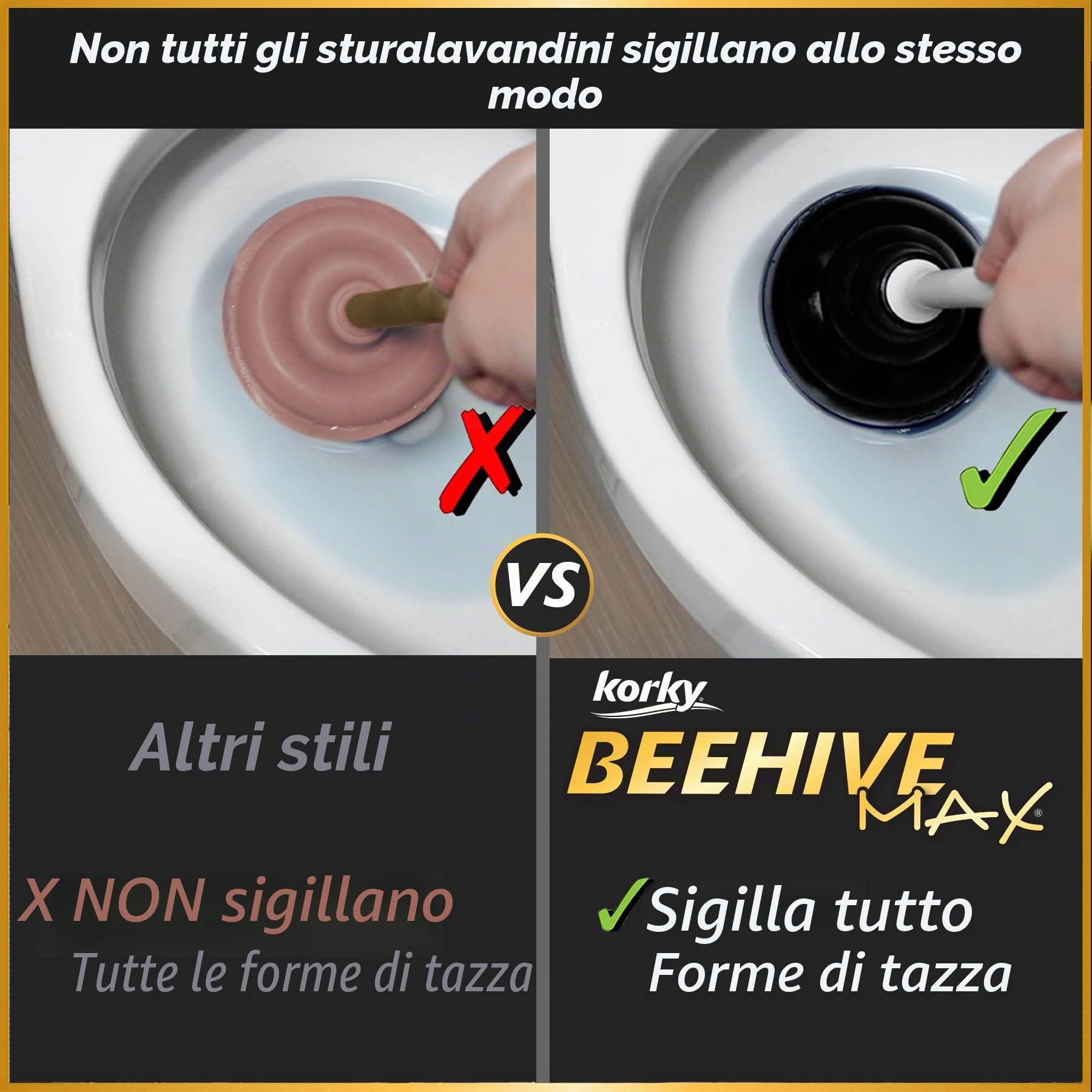 Korky BeehiveMAX, Stura WC resistente e potente, adatto per WC di tutte le forme