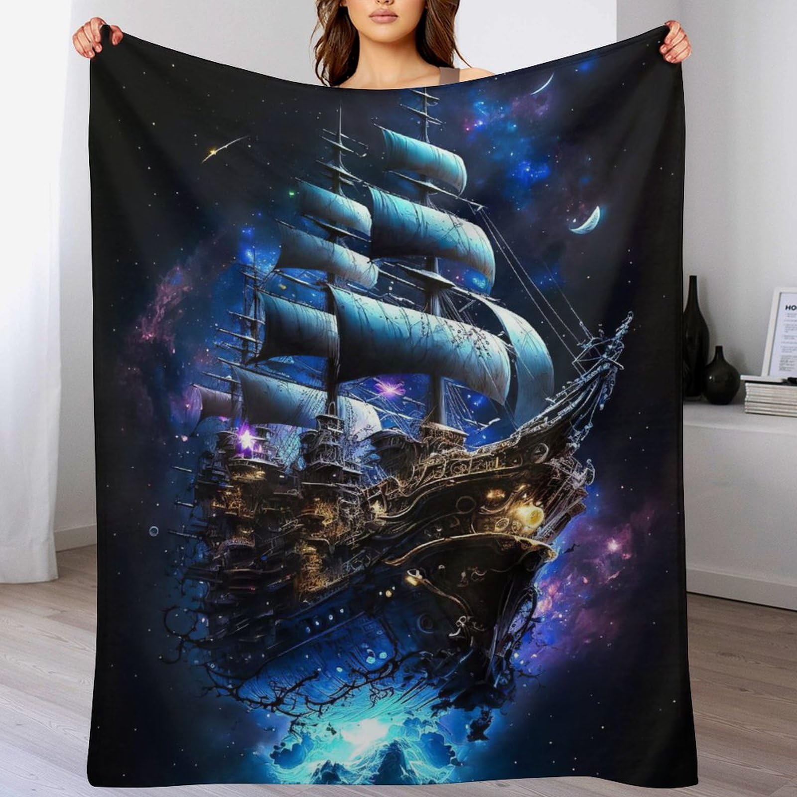 Plaid flanelle bateau pirate 100x130 super doux couverture lit canapé