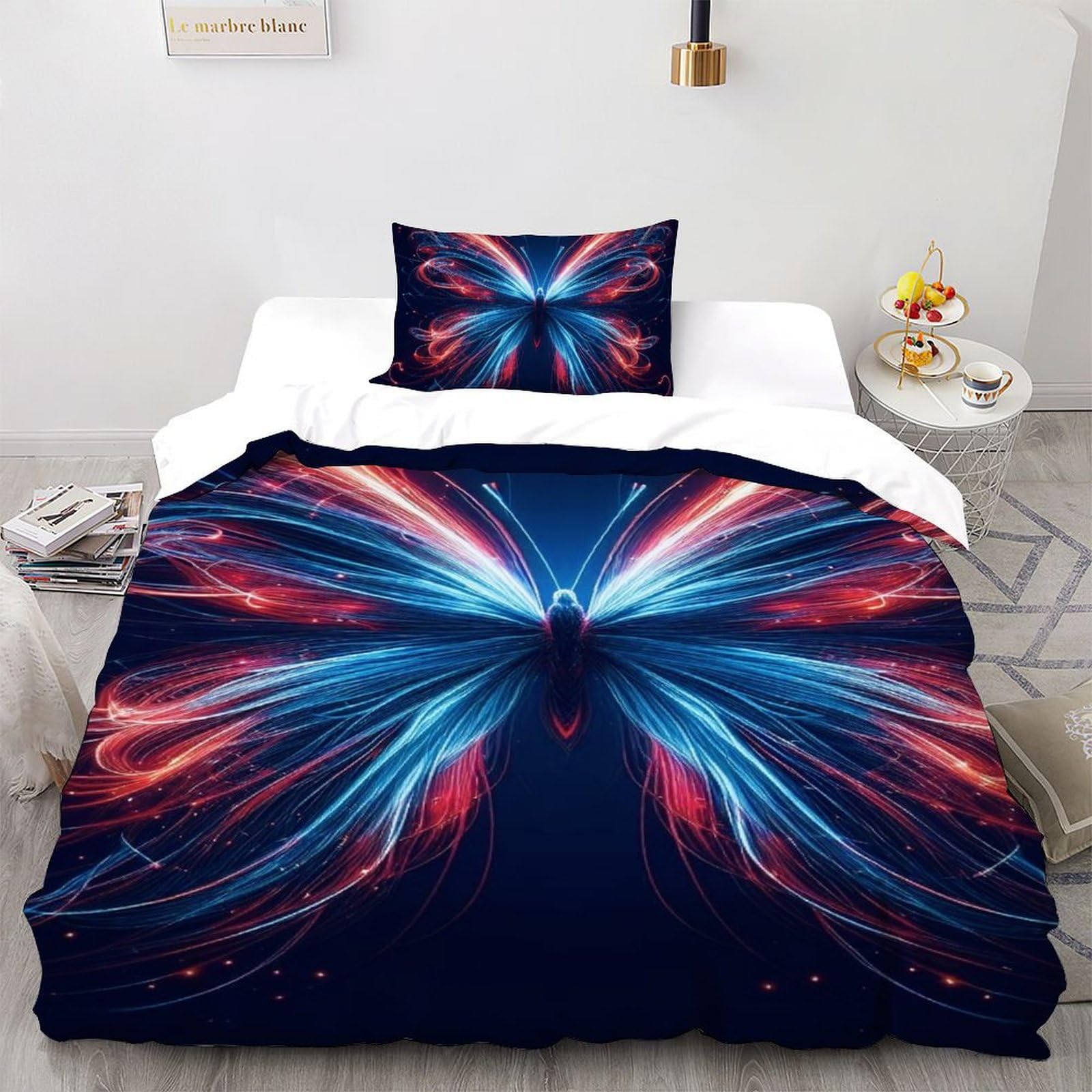Housse de couette papillon 135x200 microfibre avec taie d'oreiller lit single