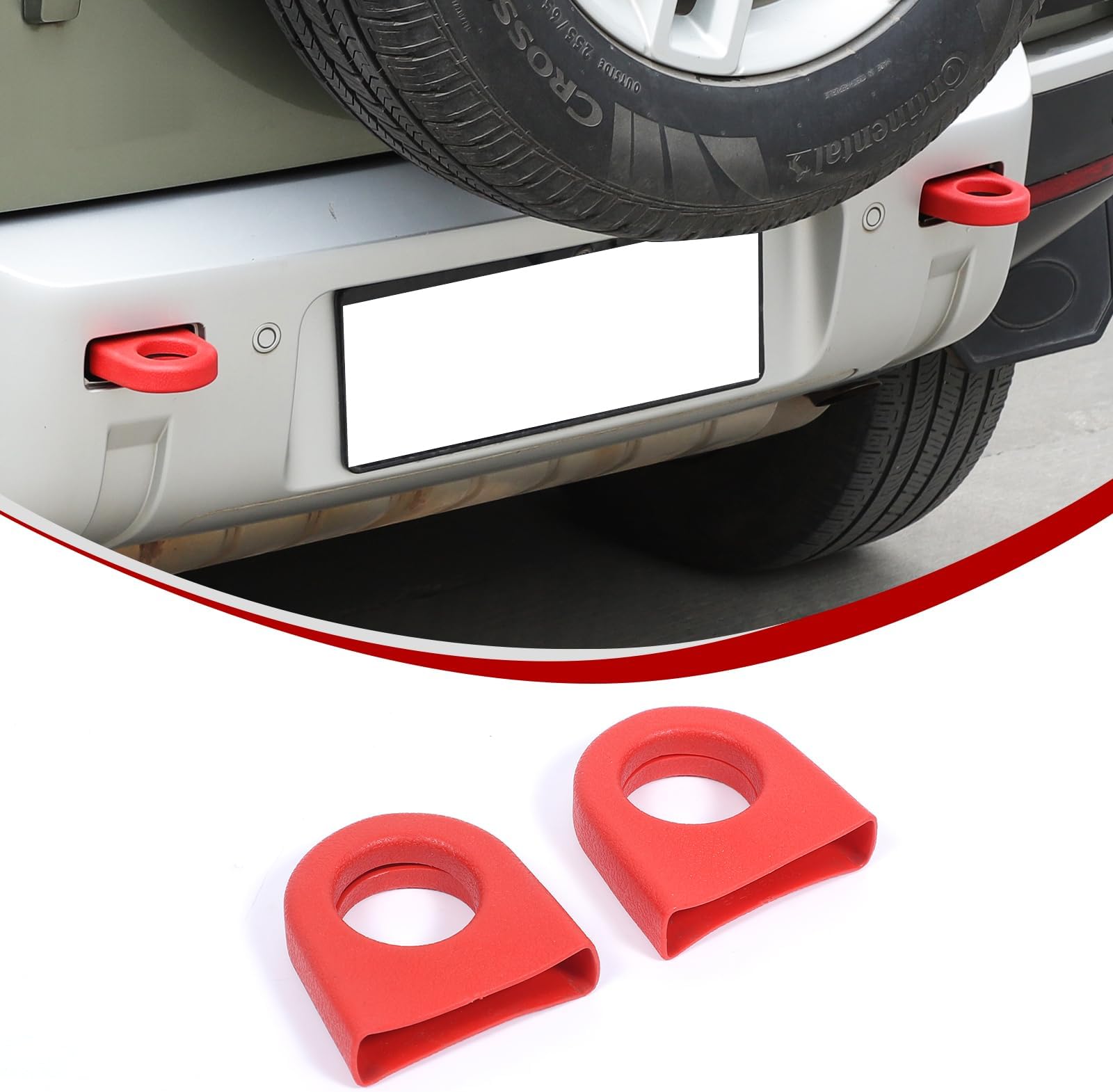 Car Tow Hook Towing Ring Covers for LR Defender 90 110 130 2020 2021 2022 2023 Rear Bumper Styling Trailer Ring Eye Tow Hook Ring Covers Exterior Accessories (Red)