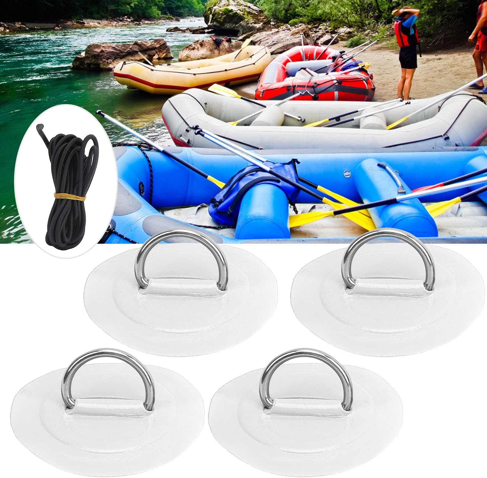 Inflatable Boat D‑Ring Buckle, Inflatable Boat D‑Ring Pad Durable Sturdy for Surfer for PVC Inflatable Boat Raft, Dinghy, Kayak, Canoe, Surfboard(White patch)