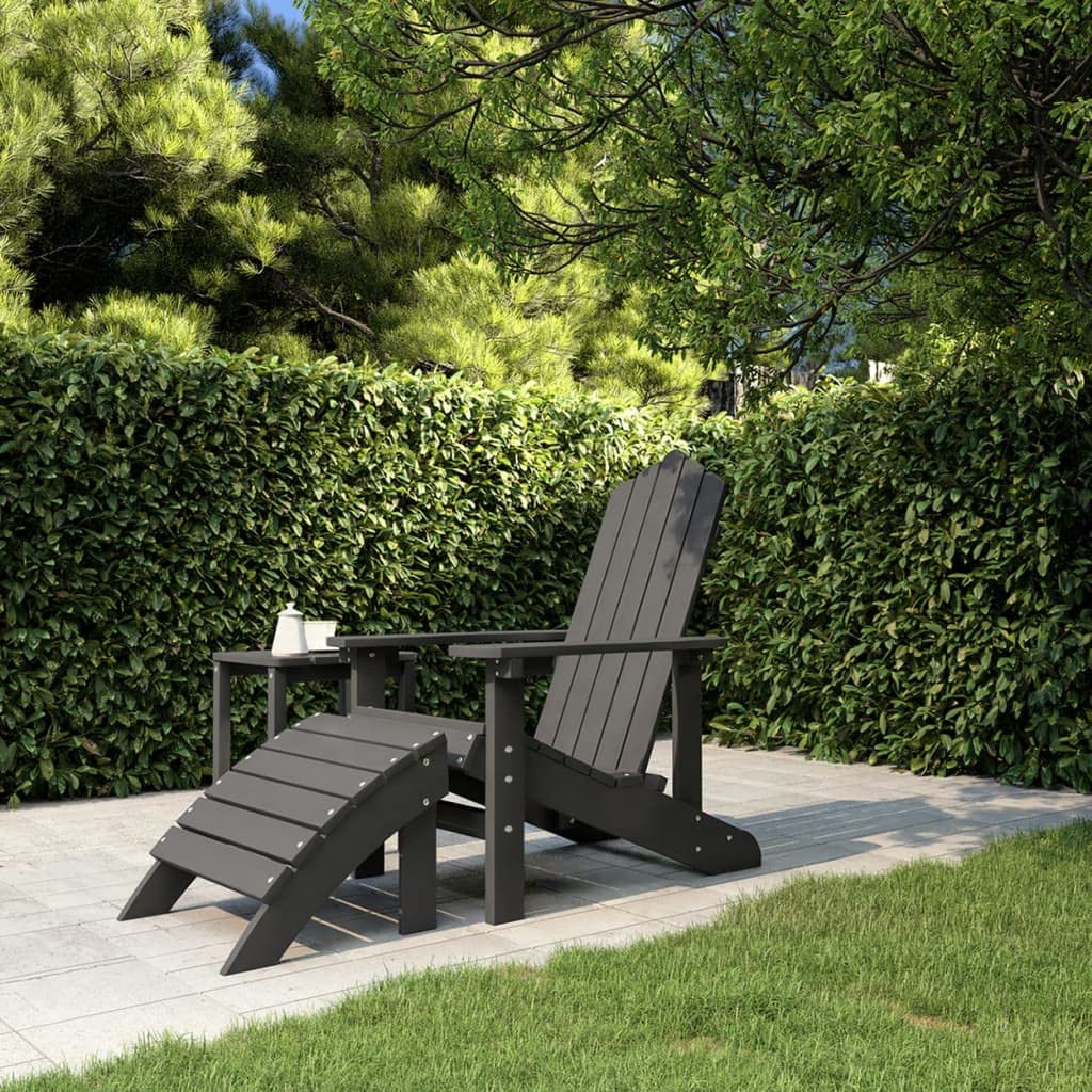Silla de jardín Adirondack con reposapiés de HDPE antracita, resistente a la intemperie, con amplios reposabrazos y respaldo alto, reposapiés desmontable, fácil de limpiar, soporta hasta 110