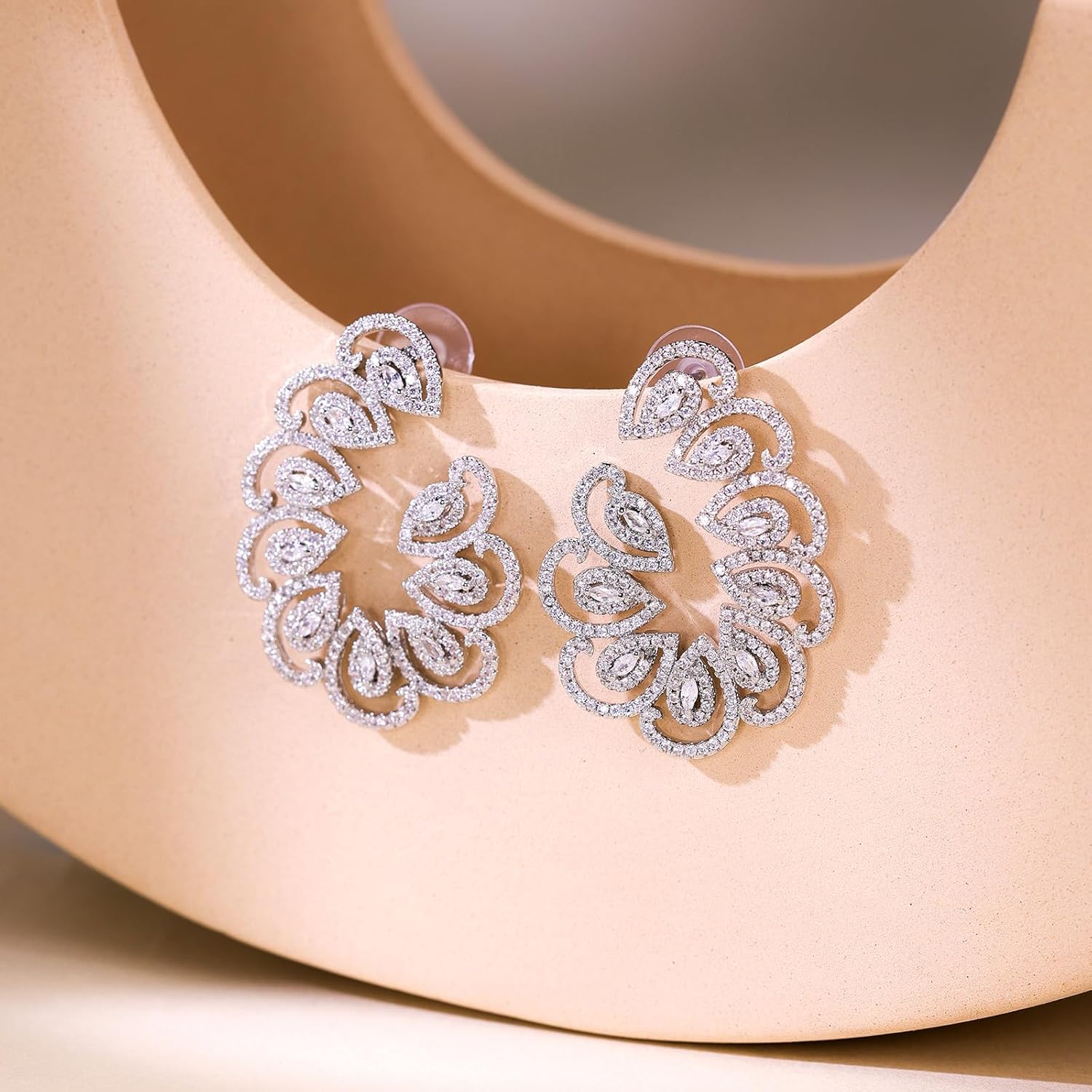 Large Round Crystal Stud Earrings for Women Hypoallergenic Big Cubic Zirconia Rhinestone Hoop Earrings fashion Jewelry gitfs for Wife Mom Her prom party - Image 3