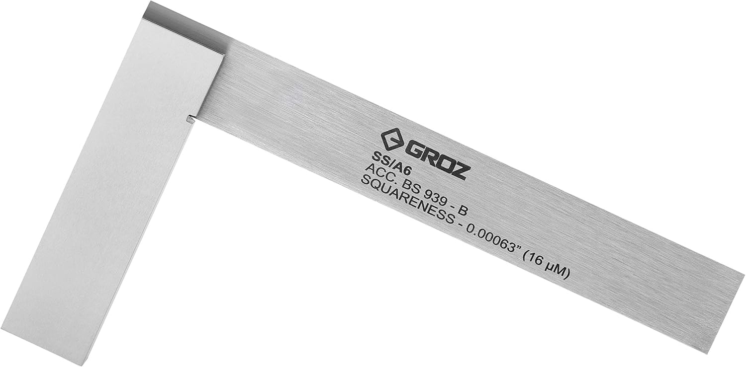 Groz 01003 6" Precision Steel Square, 16 Microns Squareness
