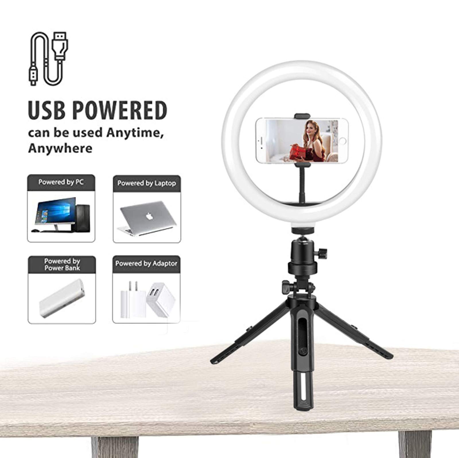 Luce ad Anello da 10" Luce per Selfie con Supporto Treppiede, 3 modalità Colore Lampada Anulare Regolabile Ring Light LED per Youtube, TIK Tok,Trucco, Fotografia, Streaming Live