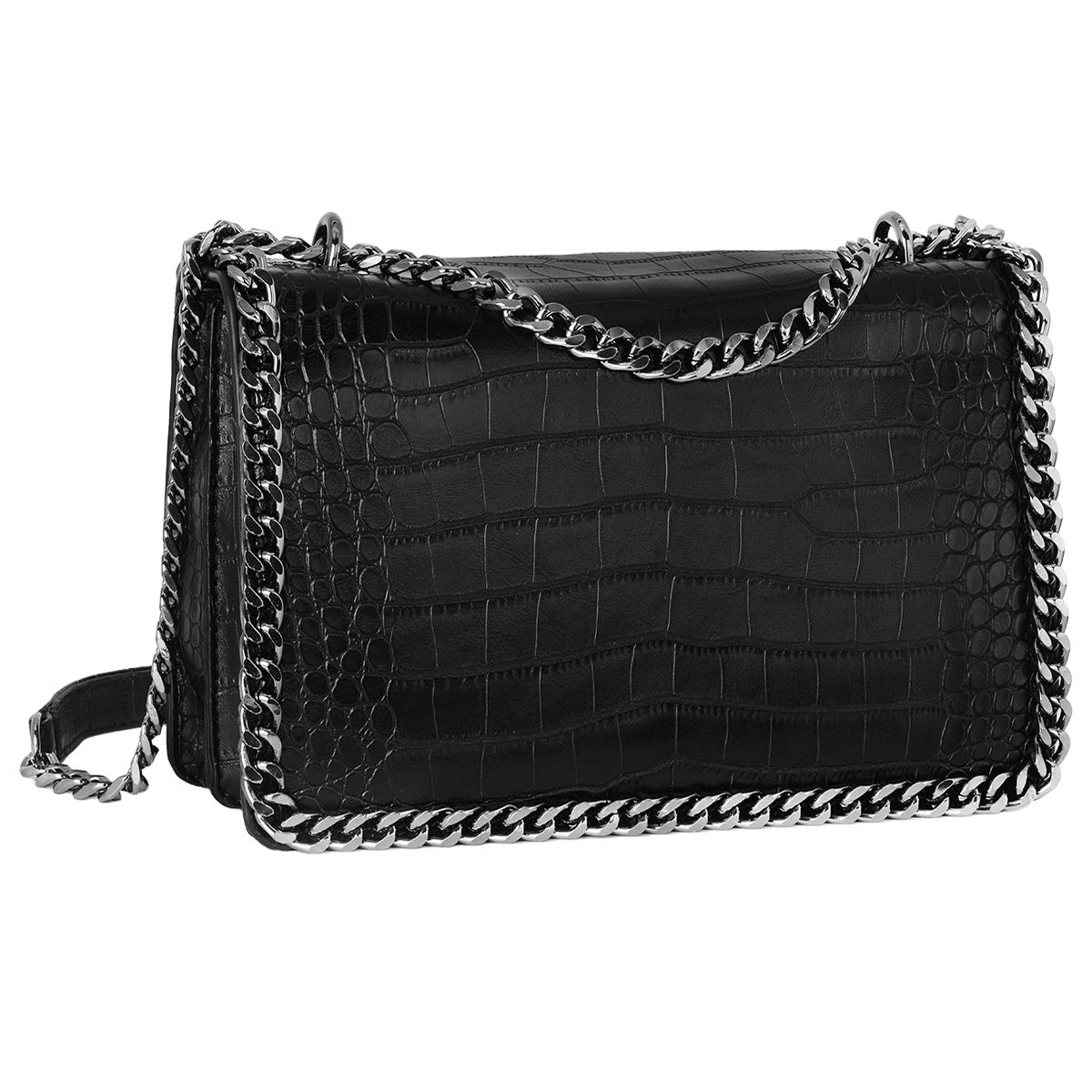 CRAZYCHIC - Bolso Cocodrilo Mujer - Bolso Bandolera Cadena Acolchado Piel Cuero PU Señora - Grande Mensajero Clutch Pochette Crossbody Bag - Bolso Cruzado Embrague Noche Elegante - Negro