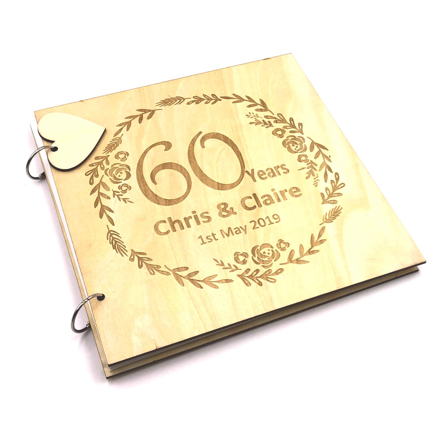 Ukgiftstoreonline Light Brown Personalised Large Wooden 60Th Anniversary Scrapbook Photo Album Keepsake