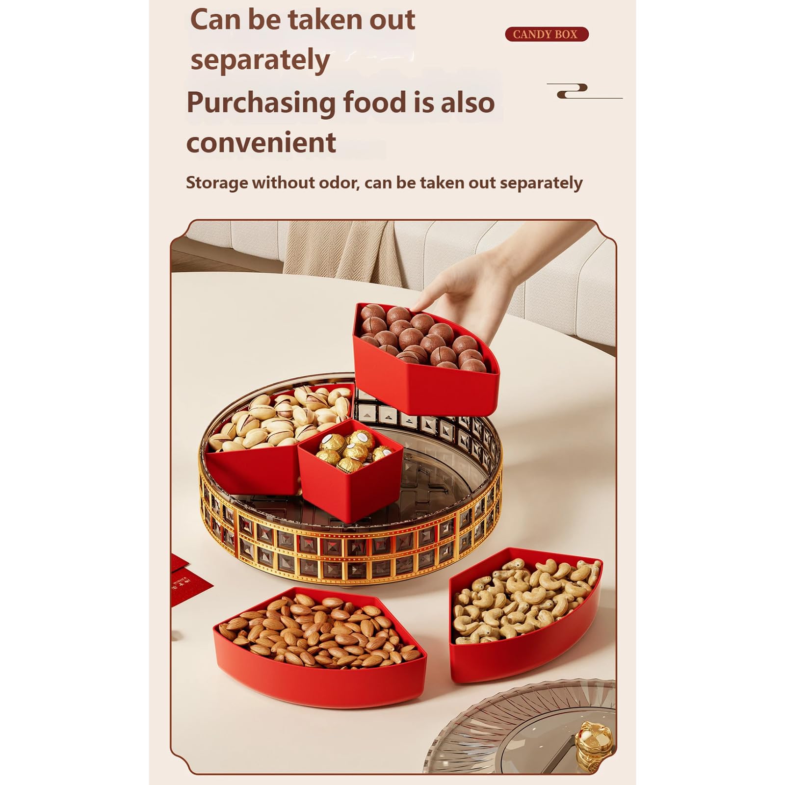 PANGBOER Bandeja giratoria para servir frutas y aperitivos diseñada para un fácil acceso a frutas secas, nueces y dulces durante las reuniones familiares