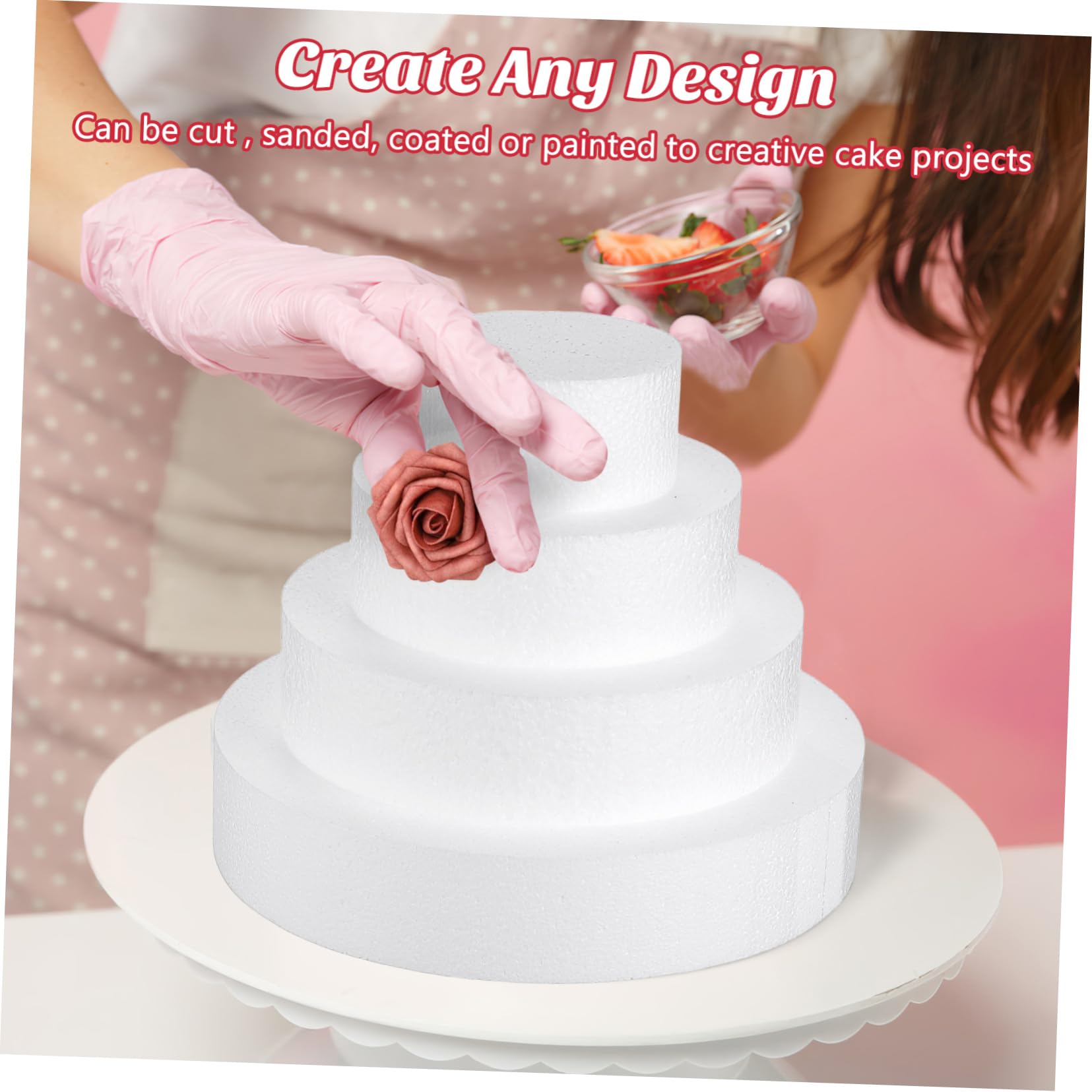 Molde de Pastel Redondo de Espuma Blanco, 4 Piezas para Exhibición
