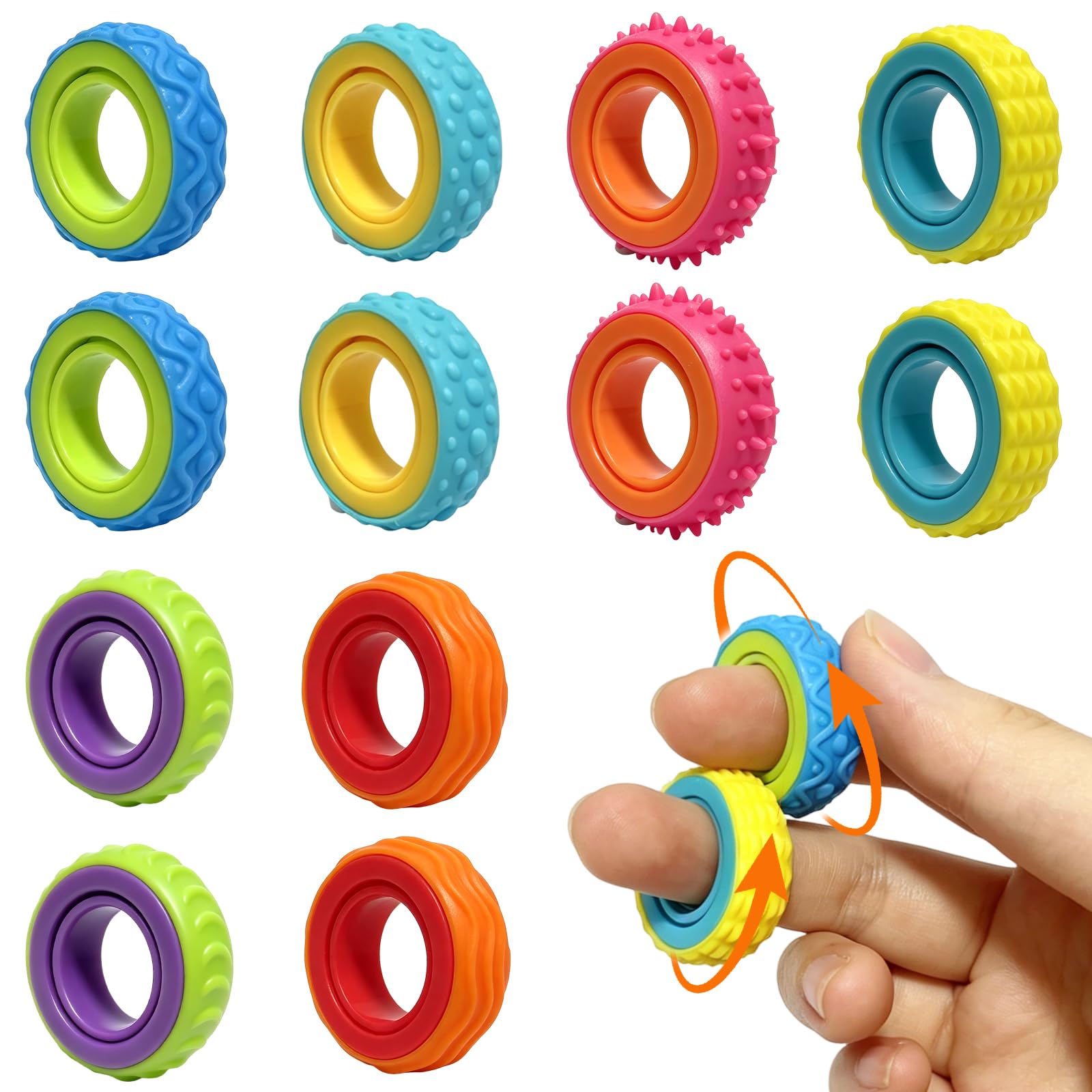 Fidget Toys 12 PCS, Portable Fidget Rings, Pocket-Sized Stress Relief Fidgets for Work Travel, Trendy Mini Play Decor for Youth & Adults Indoor Outdoor Pastime