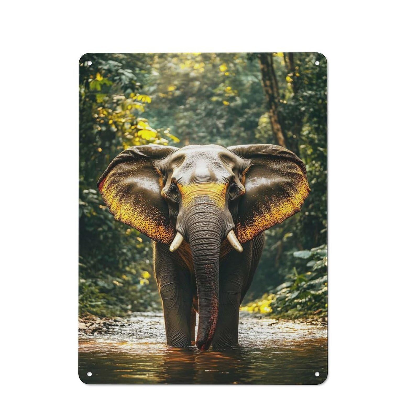Junmoney Style-7 For Hobby Room Or Studio, Elephant In Jungle River Retro Metal Sign 40X30cm, A Decorative Gift For A Newly Furnished Hobby Room And Studio