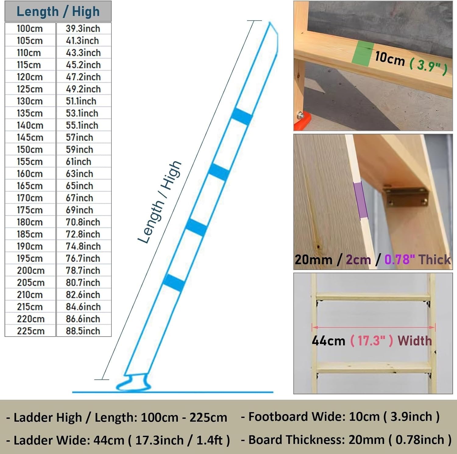 Zapasowe szczeble drabinkowe z obręczą i podporami o szerokości 10 cm (105 cm wysokości) Escalera Inclinada do bezpiecznej wspinaczki i zwiększonej stabilności