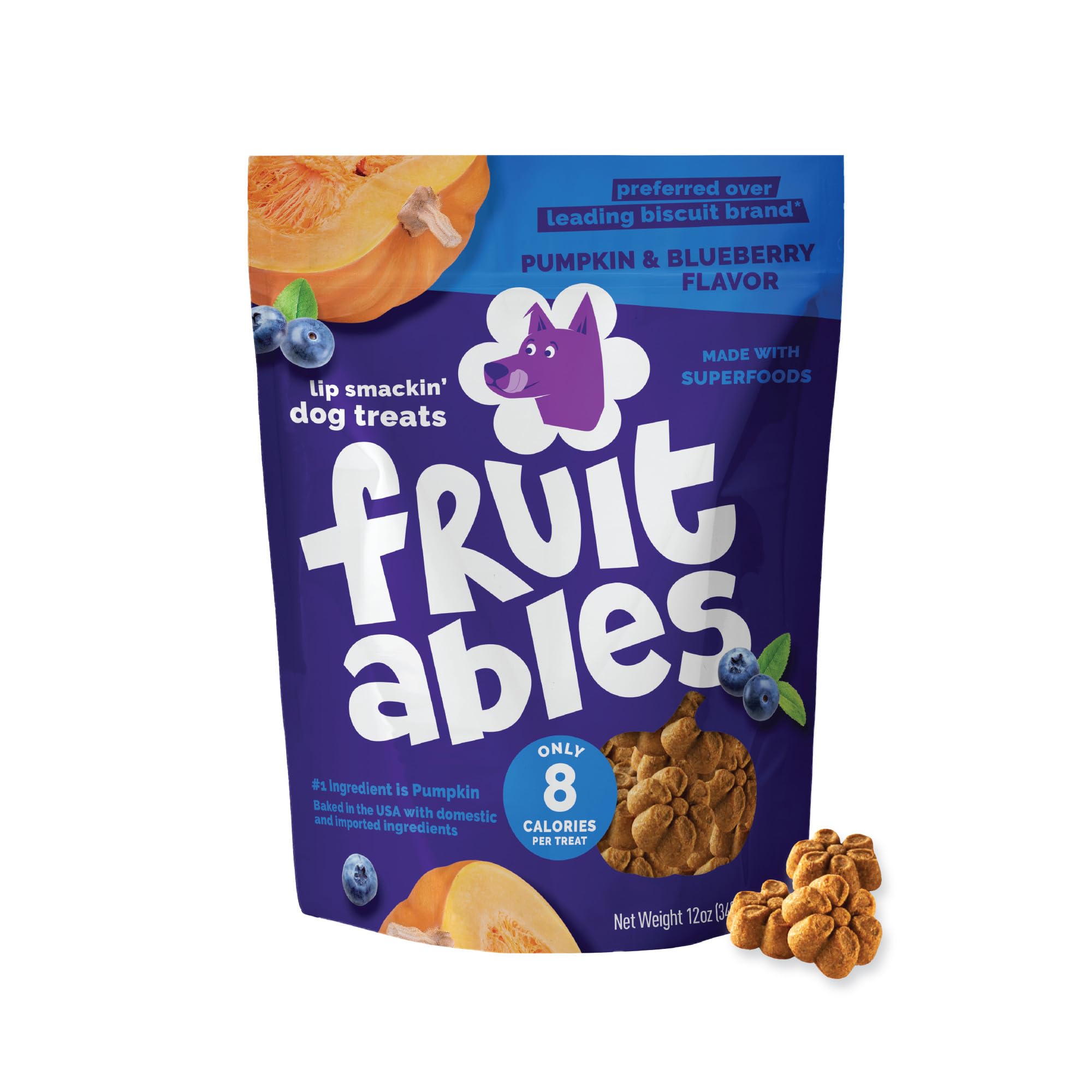 Fruitables Baked Dog Treats | Pumpkin Treats for Dogs | Healthy Low Calorie Treats | Wheat, Corn and Soybean Free | Pumpkin and Berries Dog Treats - 340g