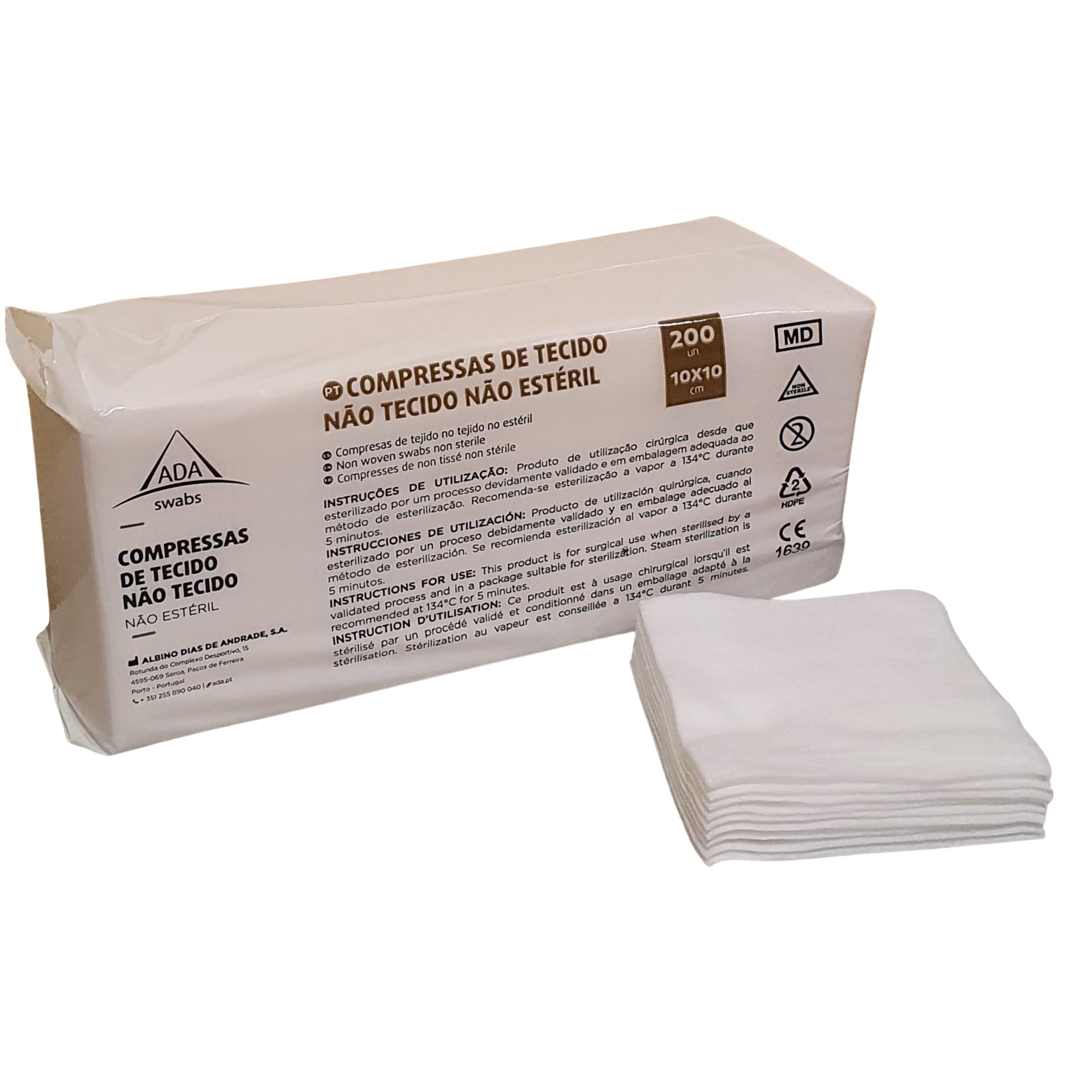 ADA Gasas de Tejido no Tejido, 200 Unidades No Esteril TNT Pg 10x10 30g. 4 Capas Fabricado en la EU