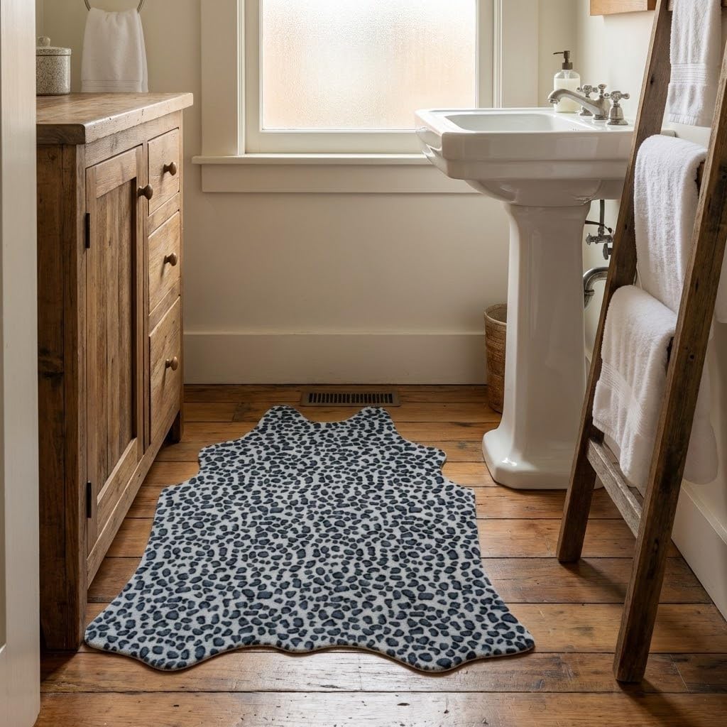 MustMat Faux Leopard Rug - Cheetah Print Rug,Area Rugs Western Decor (Gray/Blue, 2'7" x 3'11")