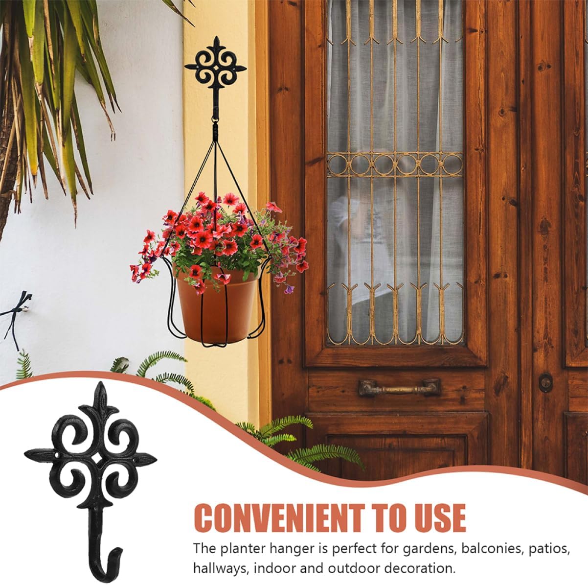 2pcs European Style Garden Hanging Basket Plant Hooks for Wall Iron Flower Pot Hook Storage Hook Wall Mounted Hanger Decorative Planter Hanger Garden Supply Iron Plant Hanger Hook