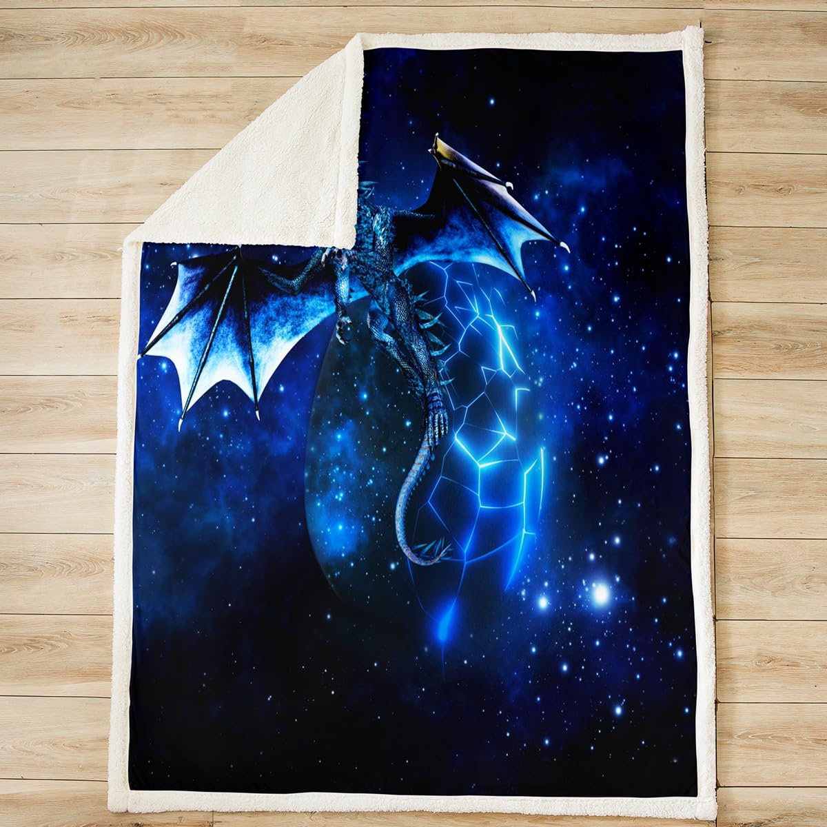 Loussiesd Galaxy Dragon Sherpa Throw Blanket, Chic Outer Space Starry Sky Fleece for Bed