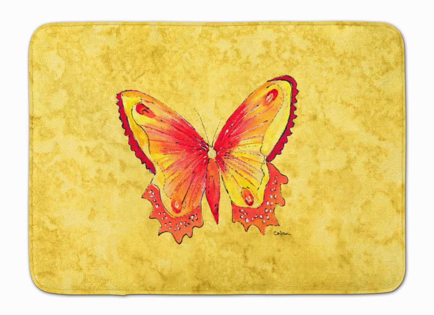 Caroline's Treasures 8857RUG Butterfly on Yellow Machine Washable Memory Foam Mat, Bathroom Rug, Non-Slip Bath Mat, Durable Thick Washable Rugs for Kitchen, Bathroom Quick Dry, Decorative Artwork,