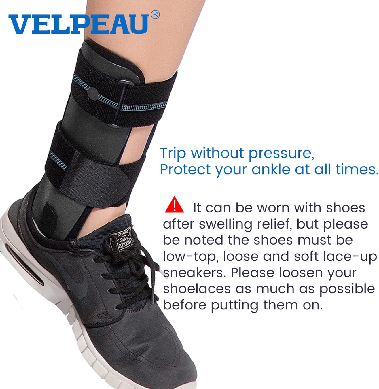 Velpeau Ankle Brace - Stirrup Ankle Splint - Adjustable Rigid Stabilizer for Sprains, Tendonitis, Post-Op Cast Support and Injury Protection for Women and Men (Foam Pads, Large - Right Foot)