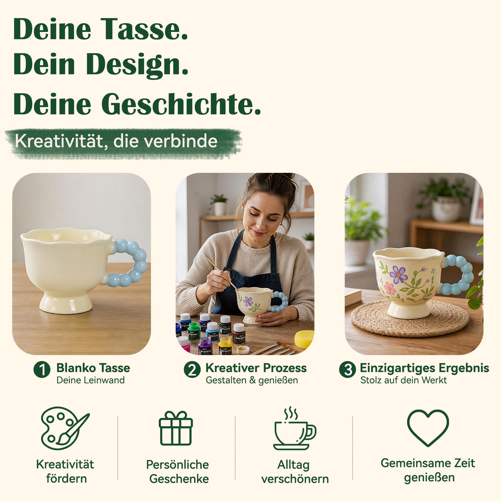 Zestaw do malowania ceramicznego DIY z 2 kubkami do malowania, farbami, pędzlami i szablonami, zestaw kubków dla początkujących, zestaw do samodzielnego wykonania, kreatywny prezent dla