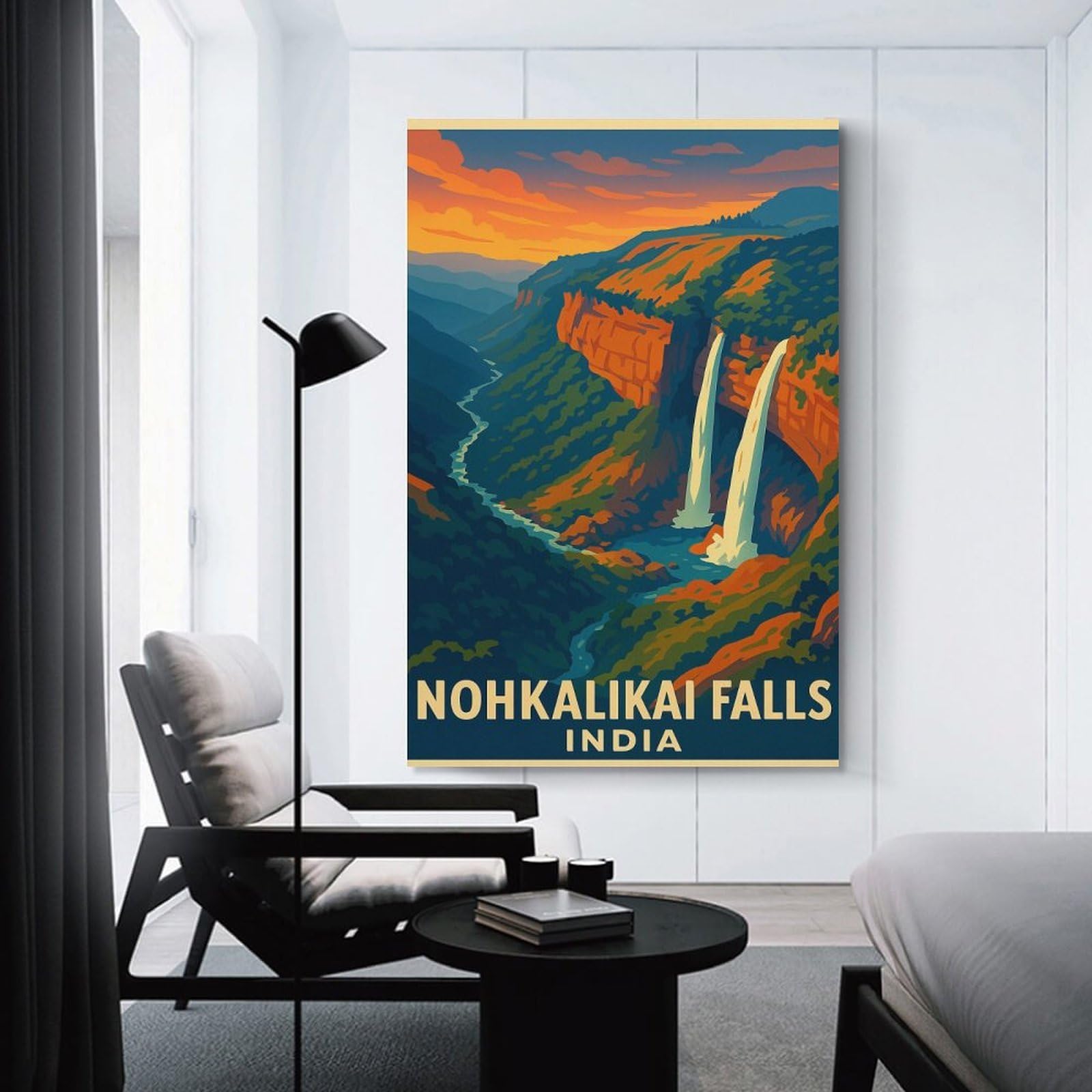 Junmoney Nohkalikai Falls India Travel Decorative Canvas Print, 24x36inch(60x90cm), for Gallery Wall Decor And Room Displays, Wall Decor Suited to Curated Displays