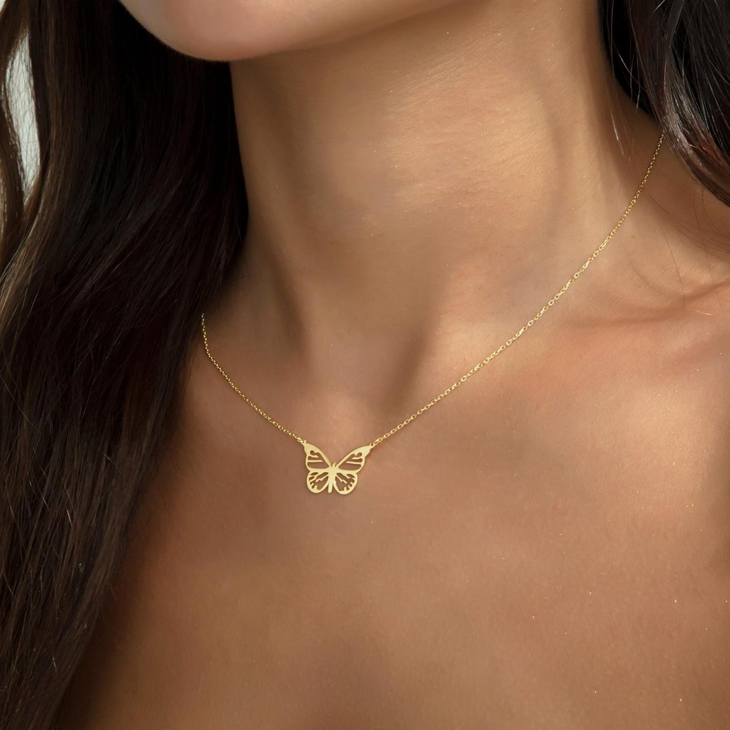 POYAMUSE 18K Gold Plated Butterfly Pendant Necklace for Women, Simple Butterfly Pendant Necklace Jewelry for Women - Image 3