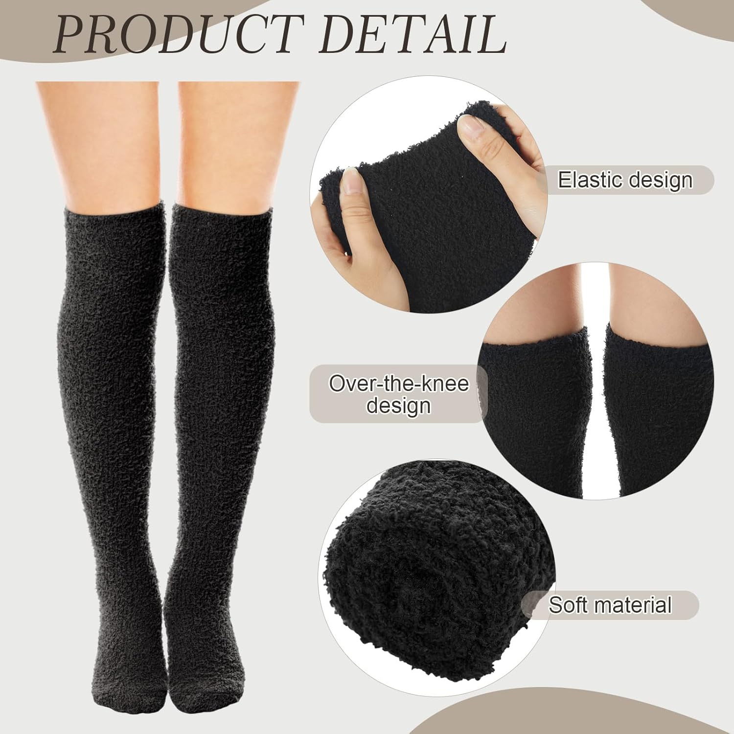 3 Pairs High Fuzzy Socks over Knee Long Stocking Coral Fleece Plush Socks for Women Soft Warm Leg Warmers - Image 4