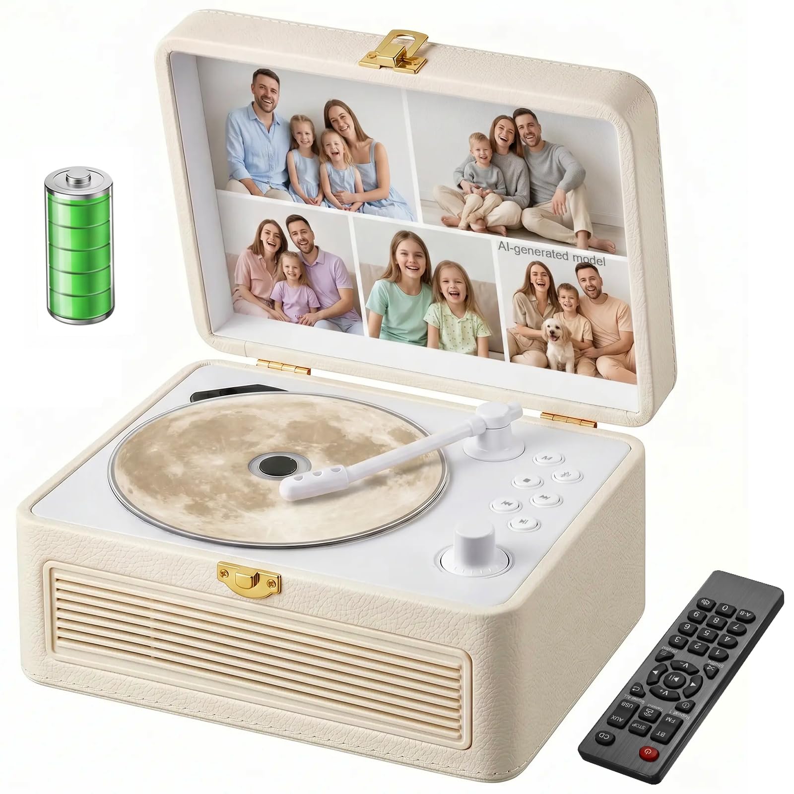 Gueray Lecteur CD Cuir Portable avec Haut-Parleurs 3600mAh Rechargeable Bluetooth pour Décoration Maison, Cadeau Festival Design Valise Rétro avec Télécommande Support USB AUX - Les Beatles, Paul McCartney, John Lennon, RIngo Starr, George Harrison Gueray Lecteur CD Cuir Portable avec Haut-Parleurs 3600mAh Rechargeable Bluetooth pour Décoration Maison, Cadeau Festival Design Valise Rétro avec Télécommande Support USB AUX