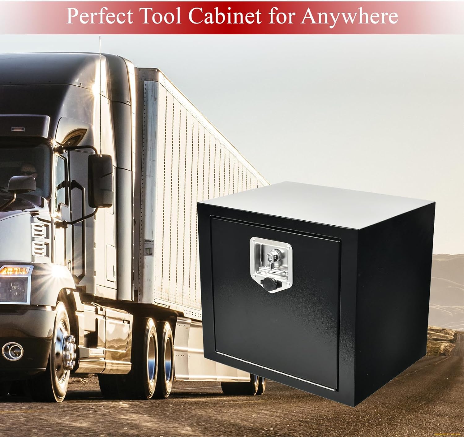 18'' Inch Steel Underbody Truck Tool Box & T-Handle Latch Heavy Duty For Trucks Trailers RV ATV Pickup Trucks Flatbeds Organization Storage Job Tool Chest -18"(L) x 14"(W) x 16"(H) Black