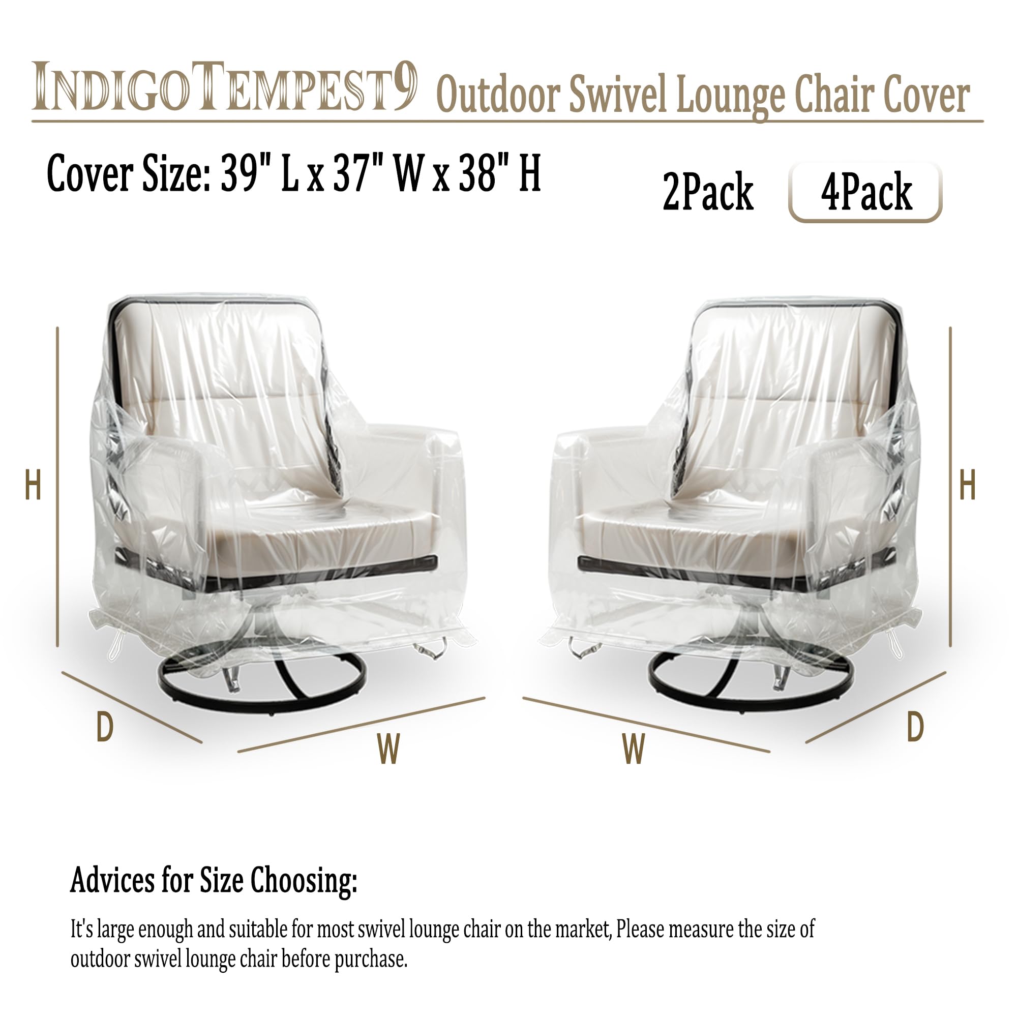 IndigoTempest9 Outdoor Swivel Lounge Chair Cover 4 Pack, Waterproof Outdoor Chair Covers, Patio Rocking Chair Covers for Outdoor Furniture (4, Transparency, 39