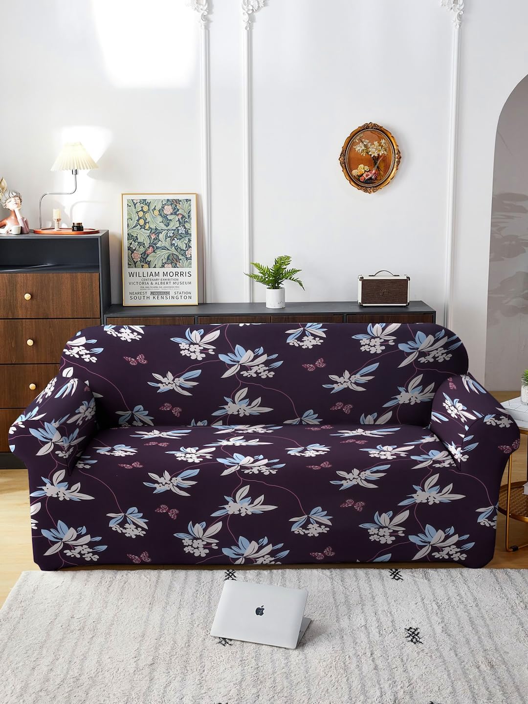 Cortina Elegant Sofa Cover | Tropical Print | 100% Polyester Spandex Fabric | Couch Covers, Machine Washable | Suitable for Home, Office, Birthday, Anniversary,& more | Soft Cover Three Seater | Black-image-10