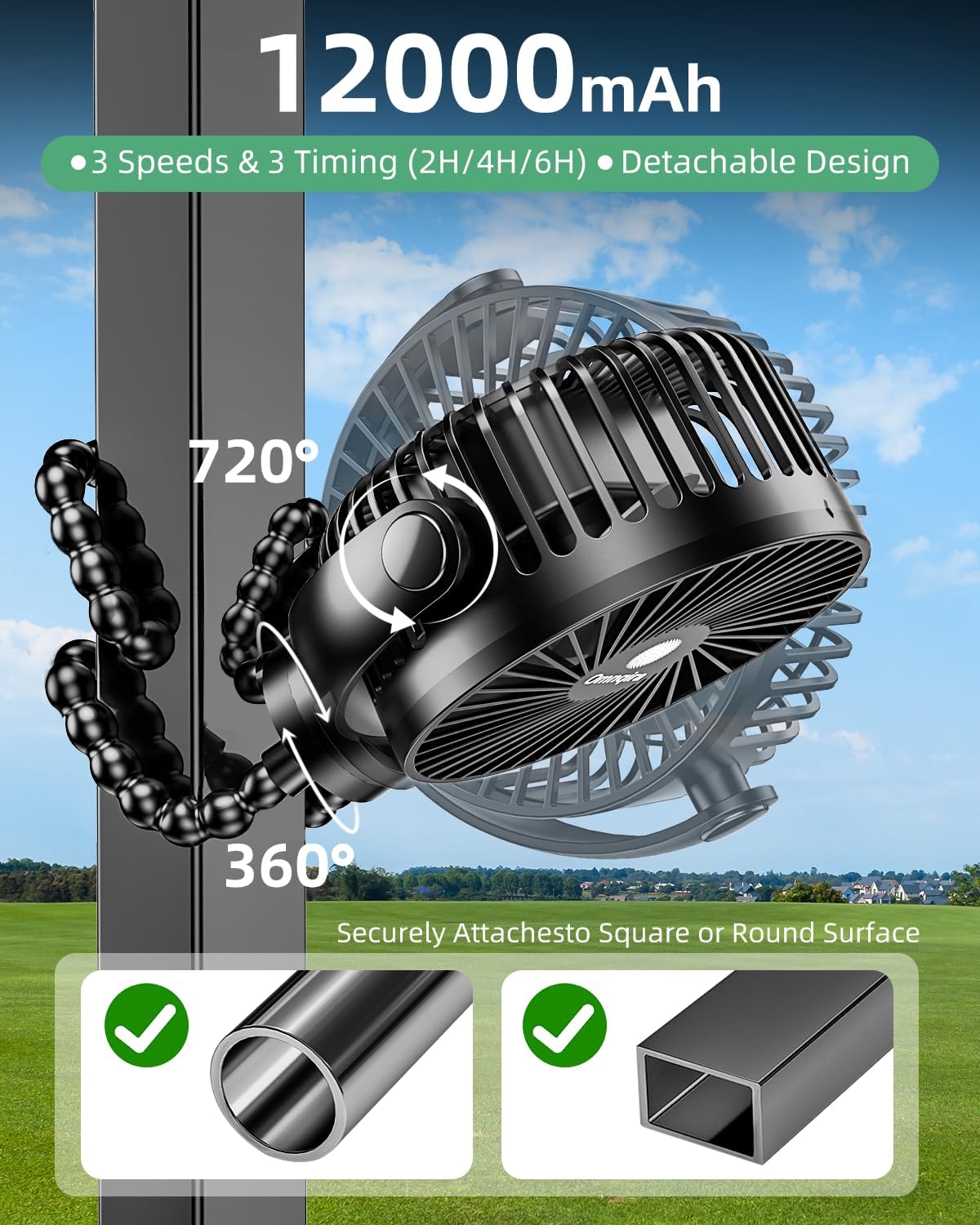 Golf Gifts for Men and Women, 3 in 1 Golf Cart Accessories Essentials Set with Golf Fan, Golf Magnetic Phone Holder Universal Mount, Golf Aluminum Holder Clip 26−64 Rings for EZGO, Yamaha, Icon