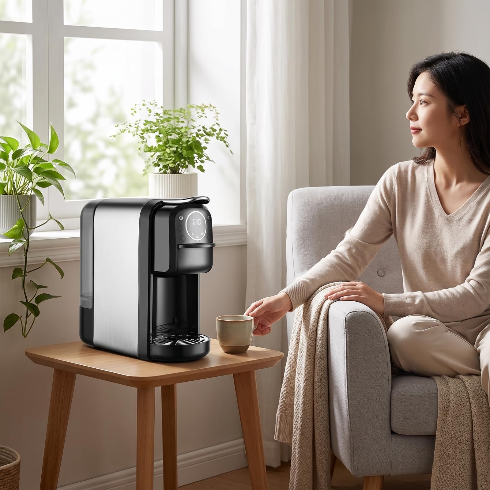 rockible Cafetera Multicápsula Multifuncional Cafetera con pósito Agua Digital Electrodoméstico para Cocina