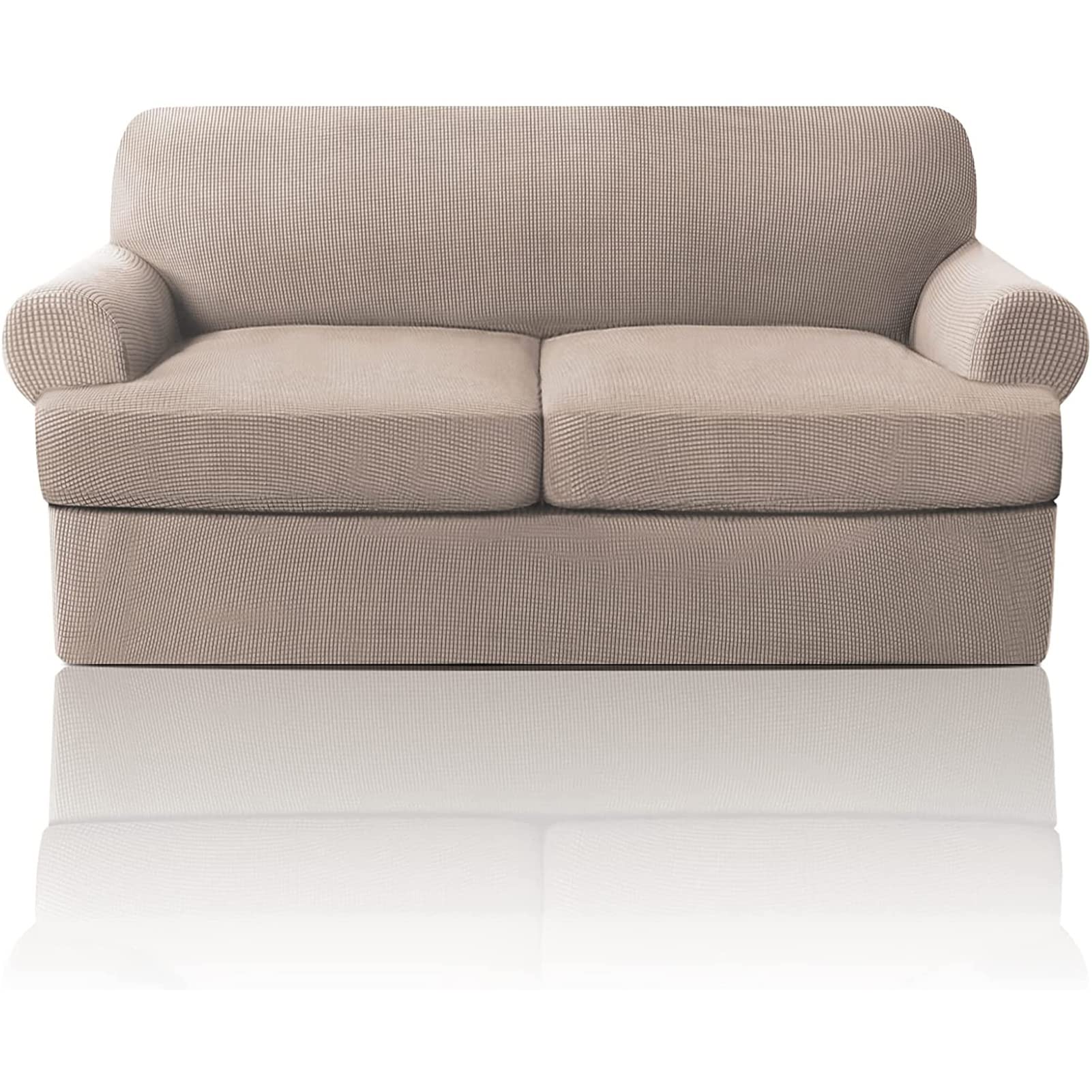 GYHH 3 Pieces Sofa Covers Stretch Couch Covers for T Cushion Sofa Slipcovers Soft Sofa Slip Covers Furniture Covers with 2 Individual T Cushion Seat Cover (Khaki,Medium)
