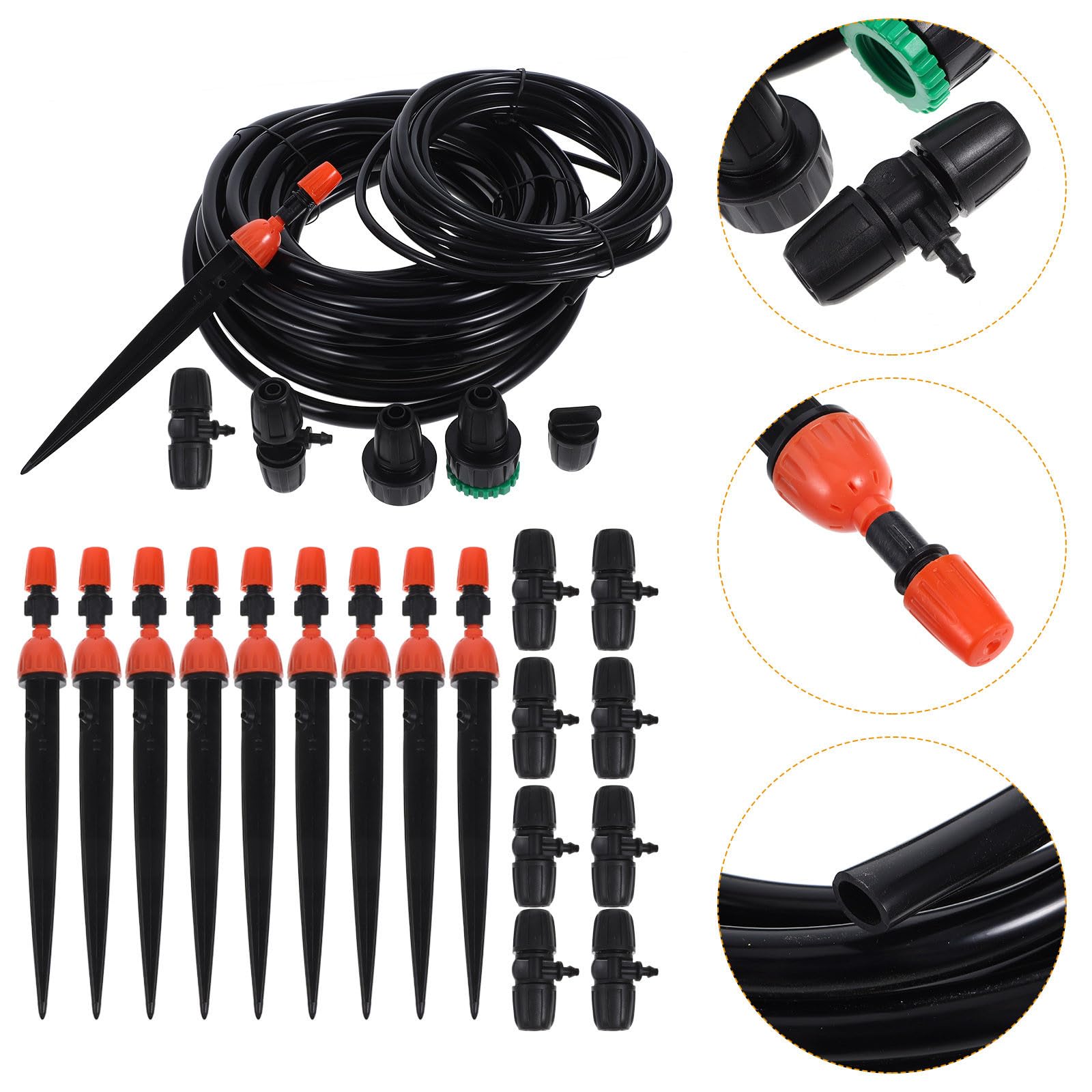 Kit di Irrigazione a Goccia Automatico per Fiori e Arbusti in Pvc Nero e Timer Programmabile per Giardino e Balcone Fai da Te