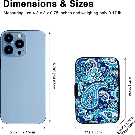 Credit Card Holder Small RFID Blocking Metal Slim Mini Aluminum Hard Case for Women Men Floral Paisley Small Minimalist Compact American