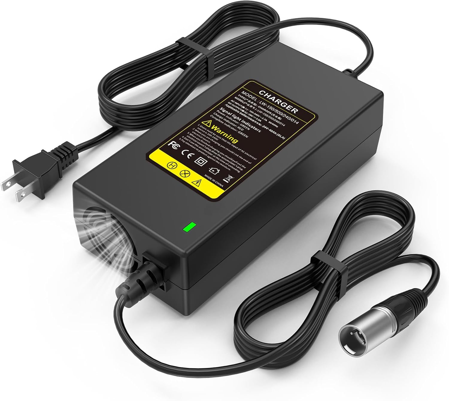 24V 5A 3-Pin Male XLR Connector Battery Charger for Lakematic, Pride Mobility, Jazzy Power Chair, Drive Medical, Golden Technologies, Shoprider, Rascal 200T/500T/301 PC 24BC5000TF-1