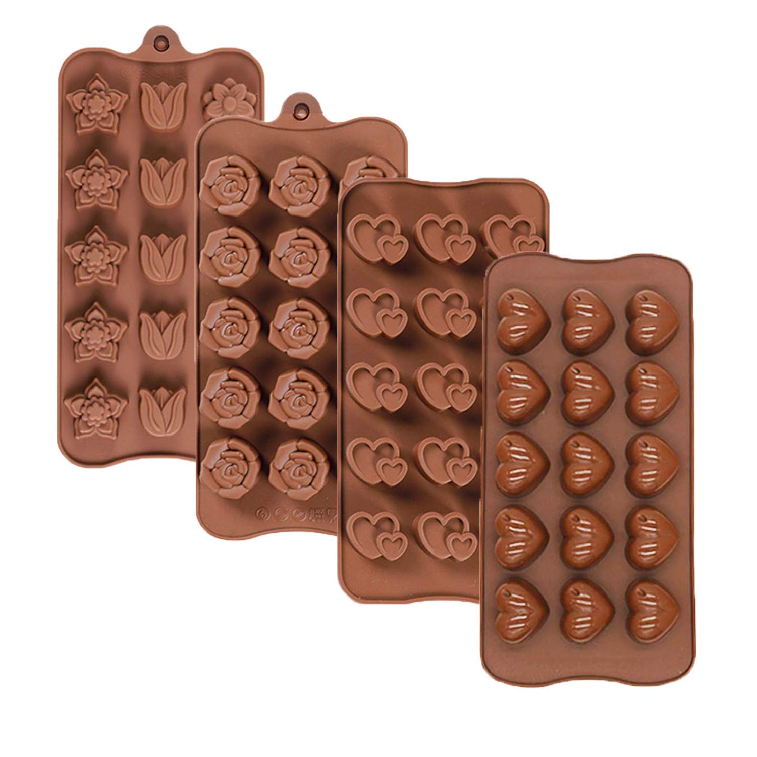 Valentines Chocolate Mould - 4 PCS 12-Cavity Silicone Chocolate Moulds Heart,Rose,Flower Shapes Cake Chocolate Making Molds for Valentine's Day Wedding