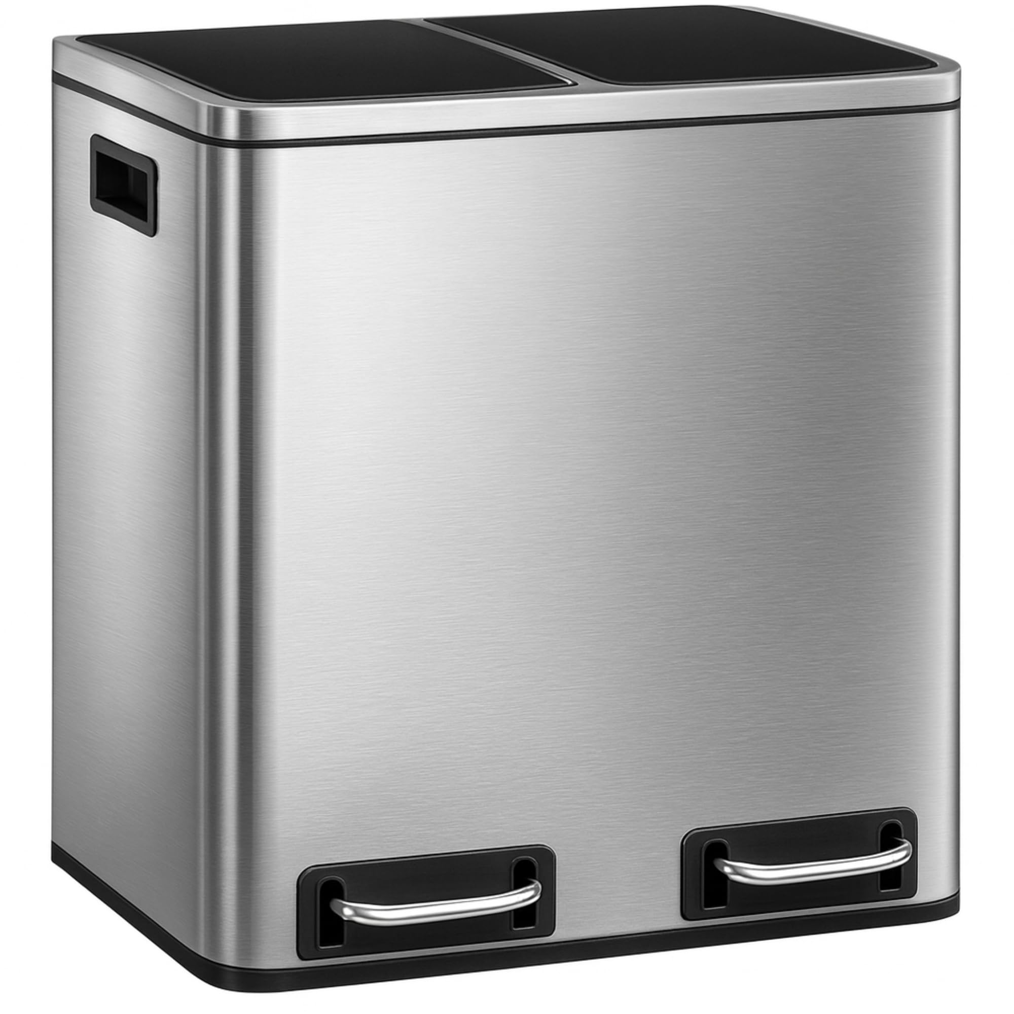 casa pura Mülleimer Küche 2×15L Edelstahl | 2-Fach Mülltrennsystem, Treteimer Küche, Metall, Soft-Close, luftdicht, Kunststoff-Inneneimer, Klappdeckel – (Felix)