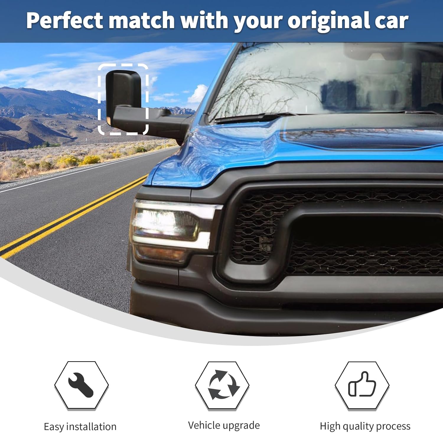 Linskip Driver and Passenger Side Mirror Cover with Side Protection Compatible with Ram 2500/3500 2019 2020 2021 2022, Door Mirror Bezel Caps for Ram 2500 3500 Exterior Accessories(Gloss Black)