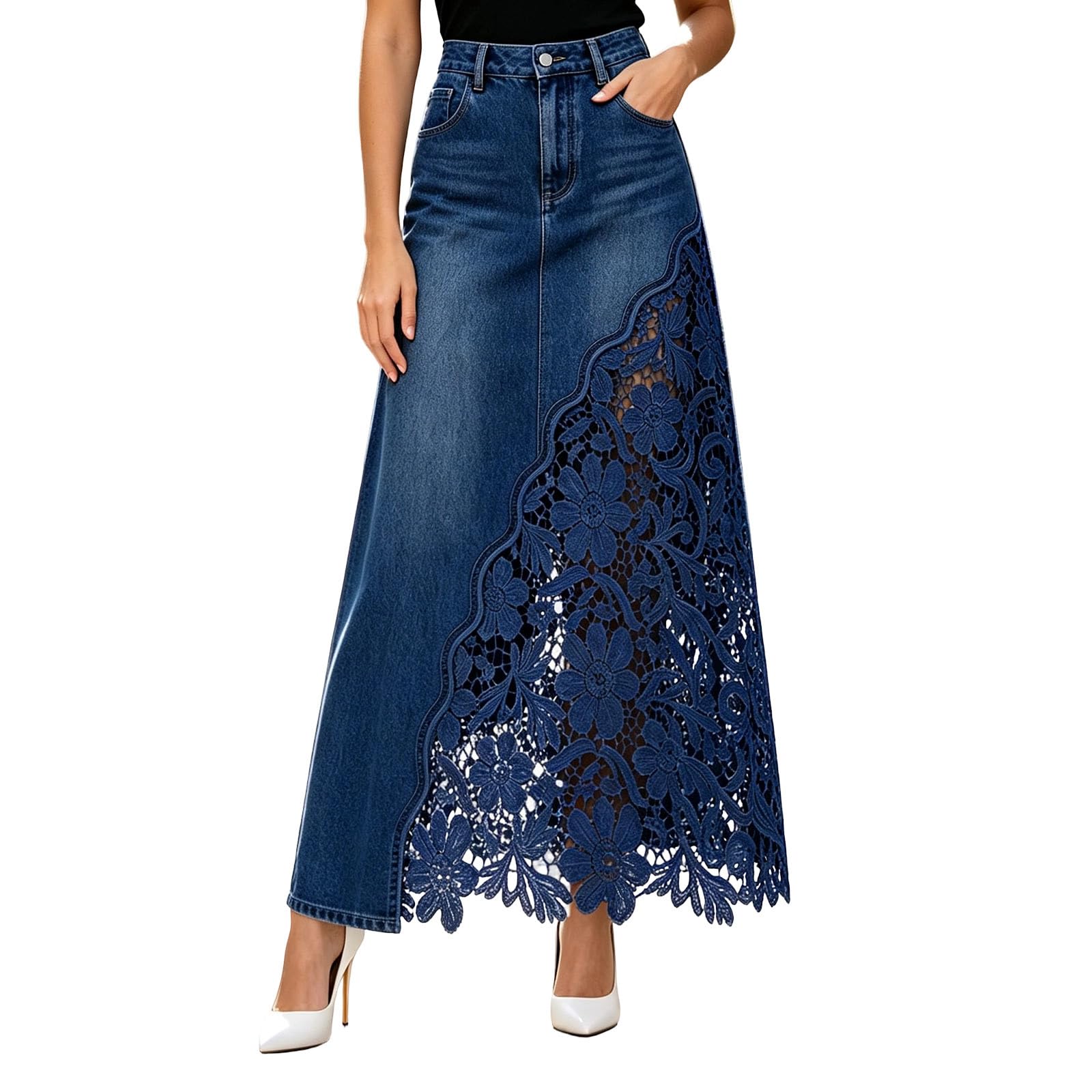 Generisch Elegante falda midi de encaje. Detalles transparentes de moda con corte fluido para uso diario y ocasiones especiales