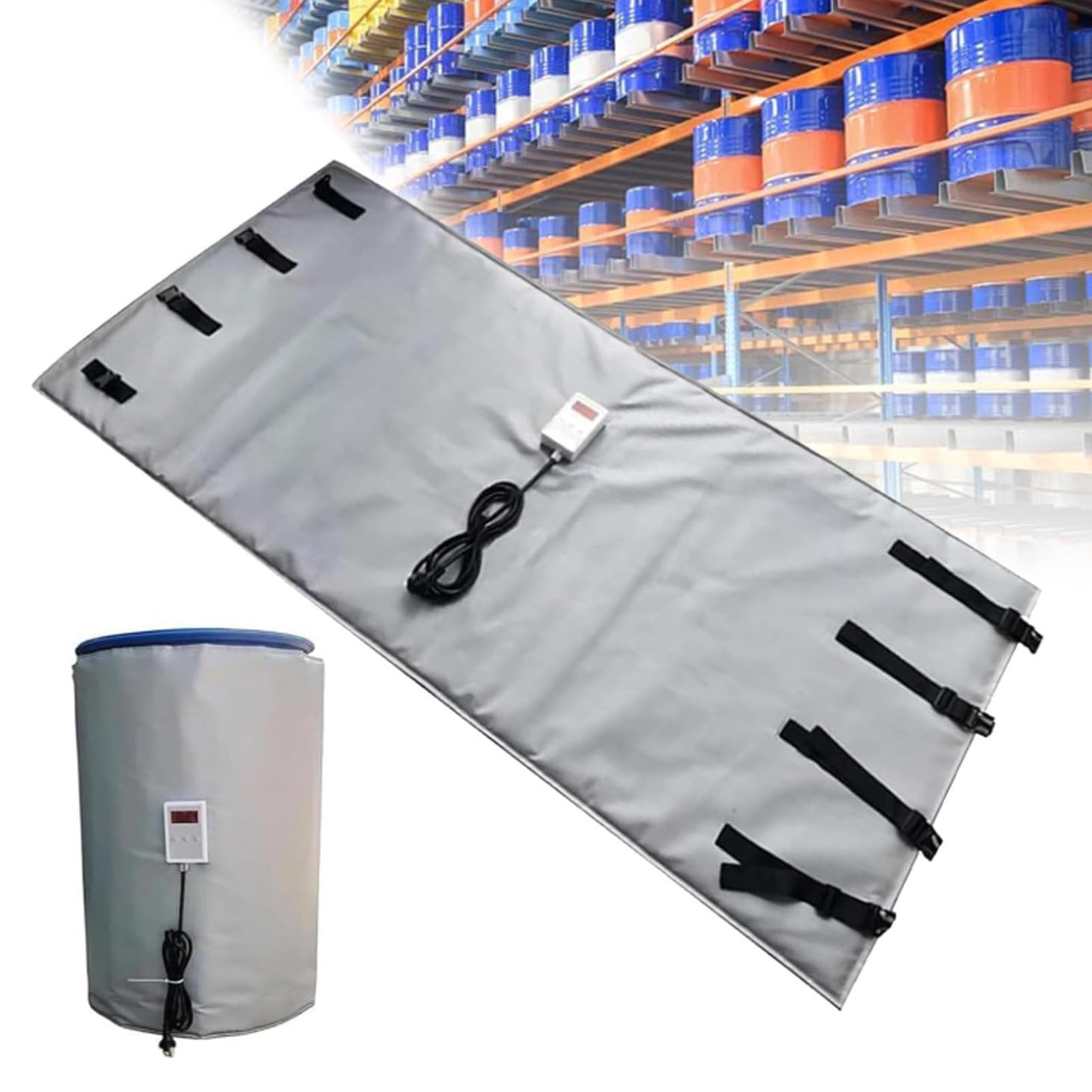 MRVAKDYDI Oil Barrel Heating Blanket, IBC Drum Heater, Industrial Grade, Grey, Black, 200L/1000L(Grey,55Gallon/200L)