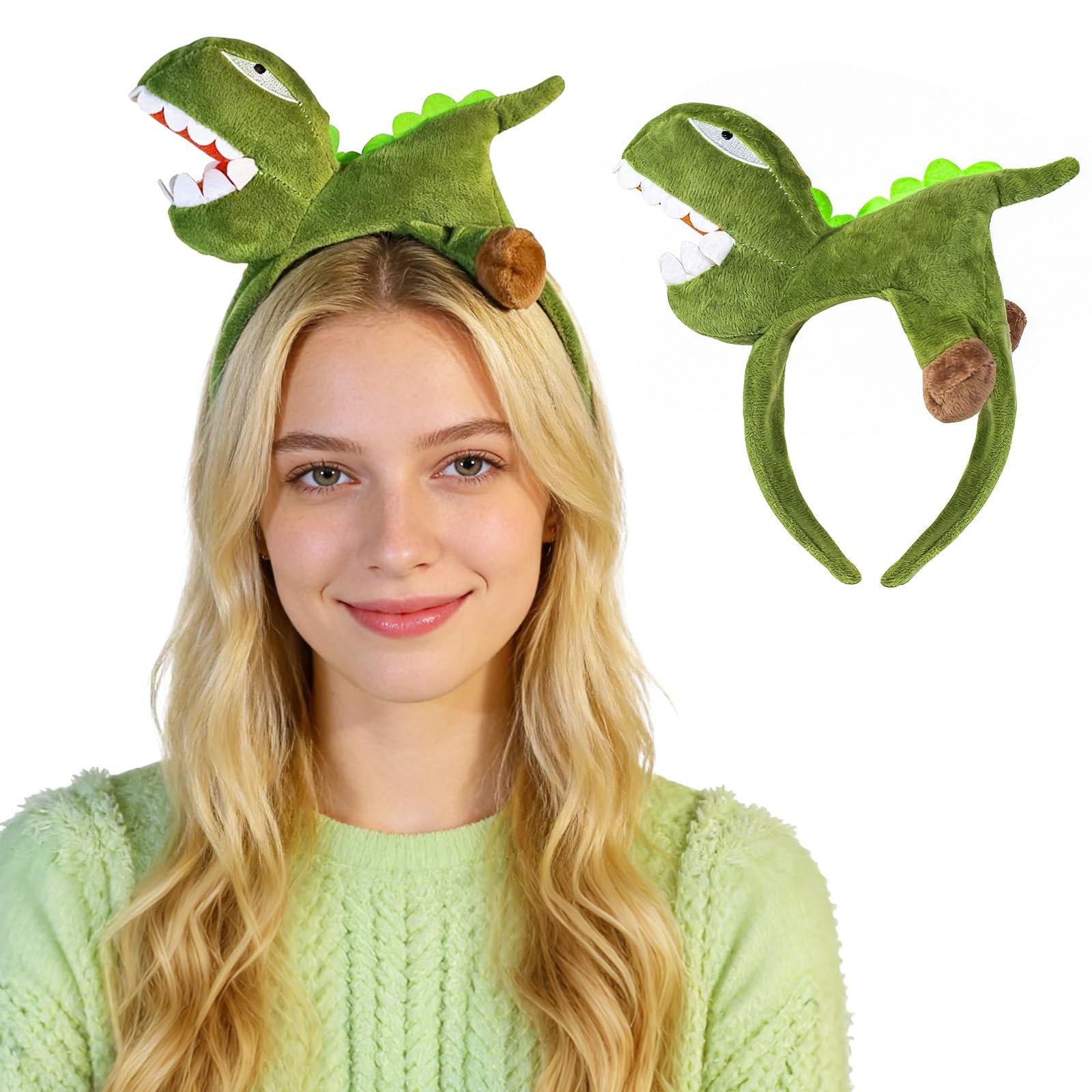 Dinosaur Headband Plush Dinosaur Hairband Costume Green Headpiece Accessories Headwear for Dress Up Party Favors