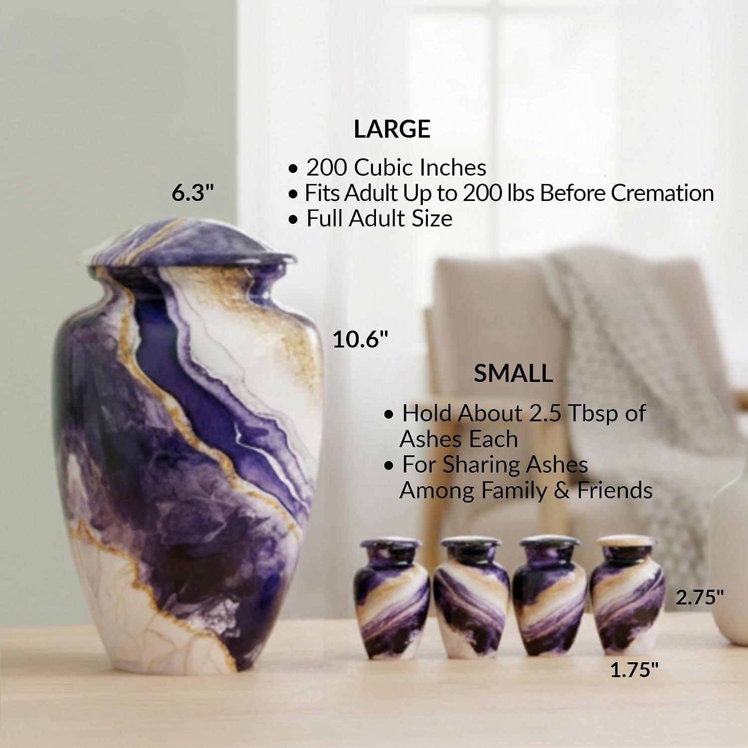 Dream River Cremation Urn for Human Ashes – Full Adult Size Funeral Urn (200 Cubic Inches) with Secure Threaded Lid – Elegant Memorial Urn Home Display