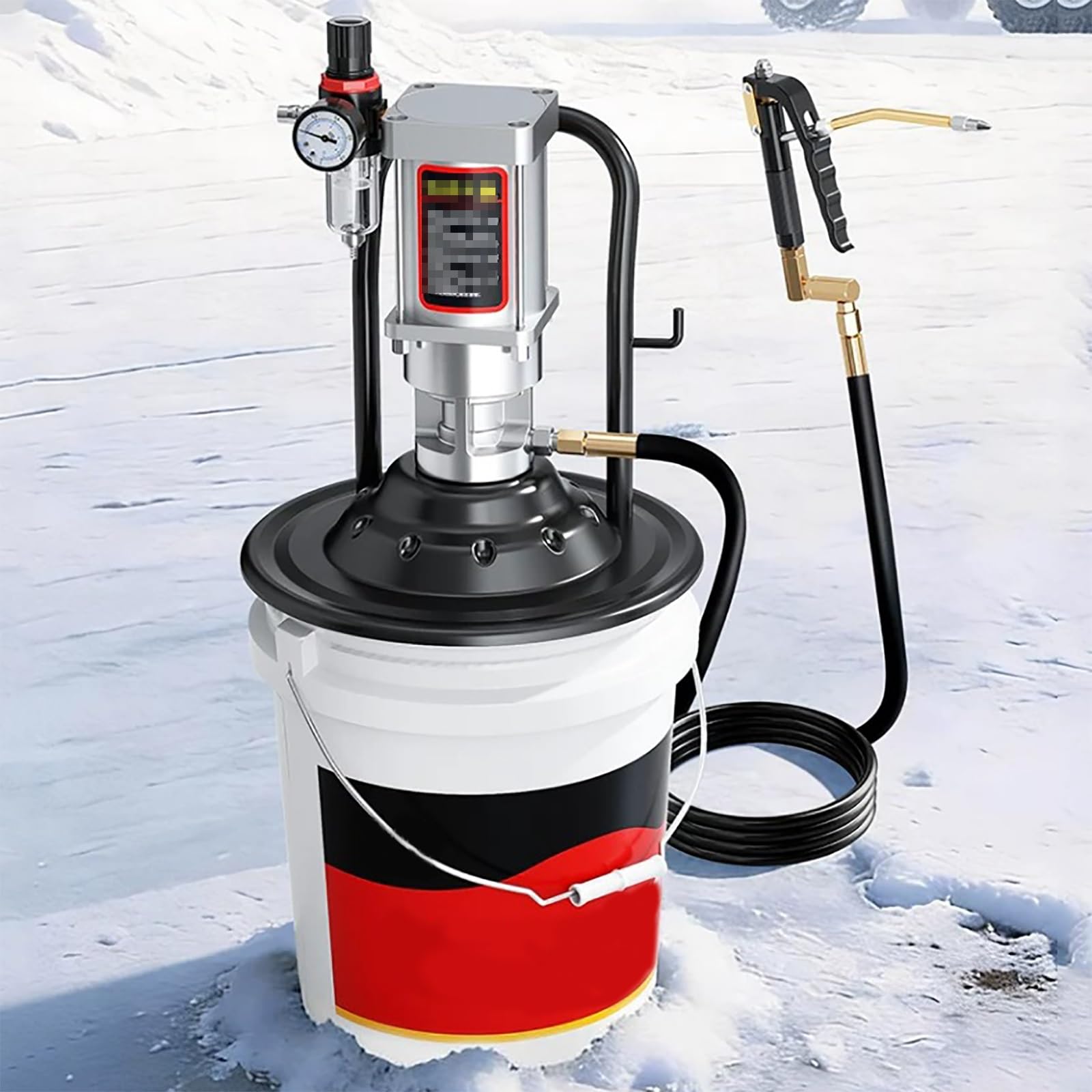 Pneumatyczna Pompa do Smarowania, Bez Zbiornika | 1,01 L/min, Wąż Powietrza 15 M, Wąż Oleju 10 M, Uchwyt do Przenoszenia, do Maszyn Budowlanych